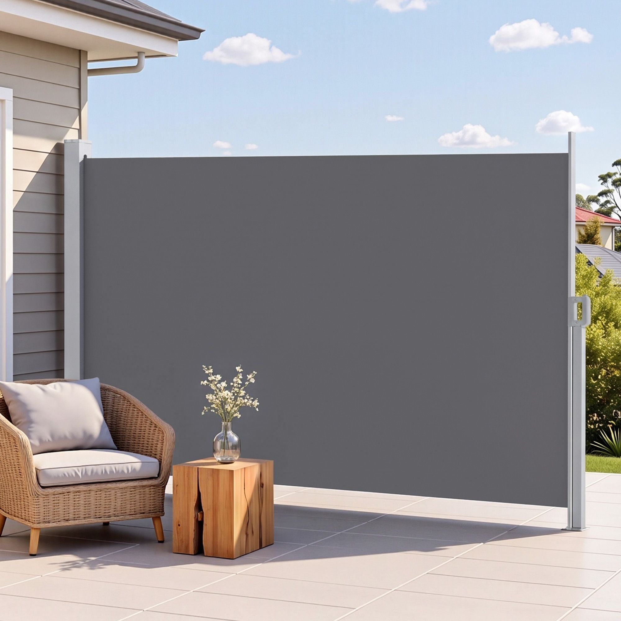 Instahut 1.8X4M Side Awning Retractable Privacy Screen Outdoor Sun Shade Grey Bedworld