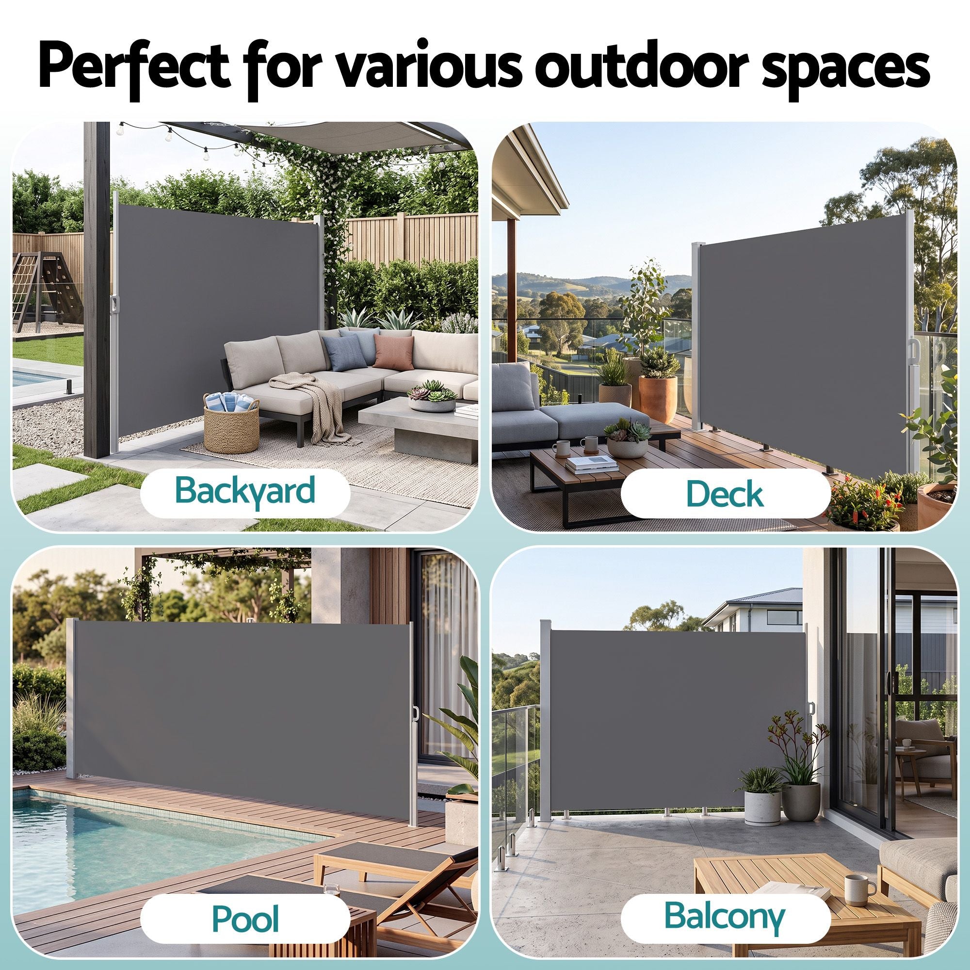 Instahut 1.8X4M Side Awning Retractable Privacy Screen Outdoor Sun Shade Grey Bedworld