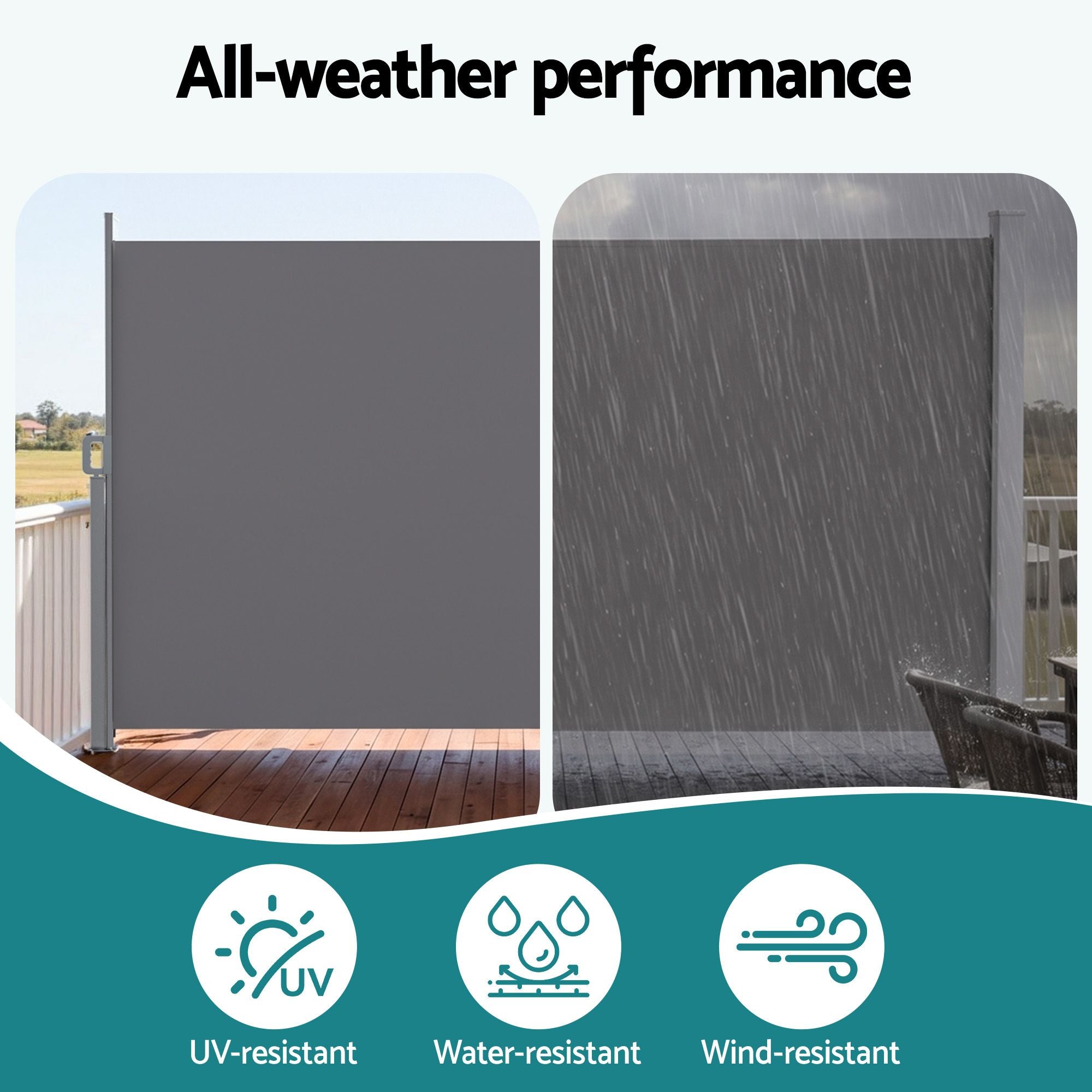 Instahut 1.8X4M Side Awning Retractable Privacy Screen Outdoor Sun Shade Grey Bedworld
