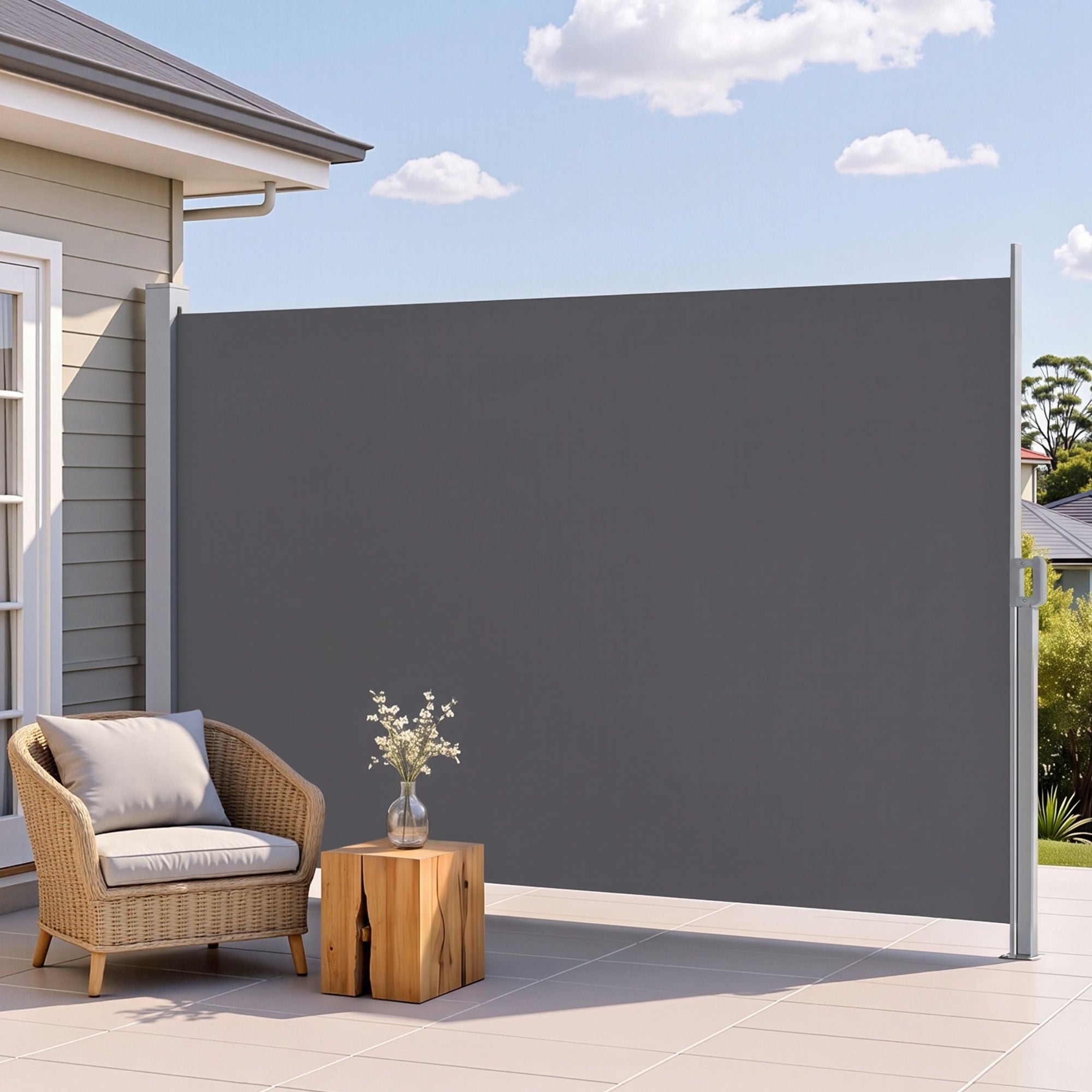 Instahut 2X3.5M Side Awning Retractable Privacy Screen Outdoor Sun Shade Grey Bedworld