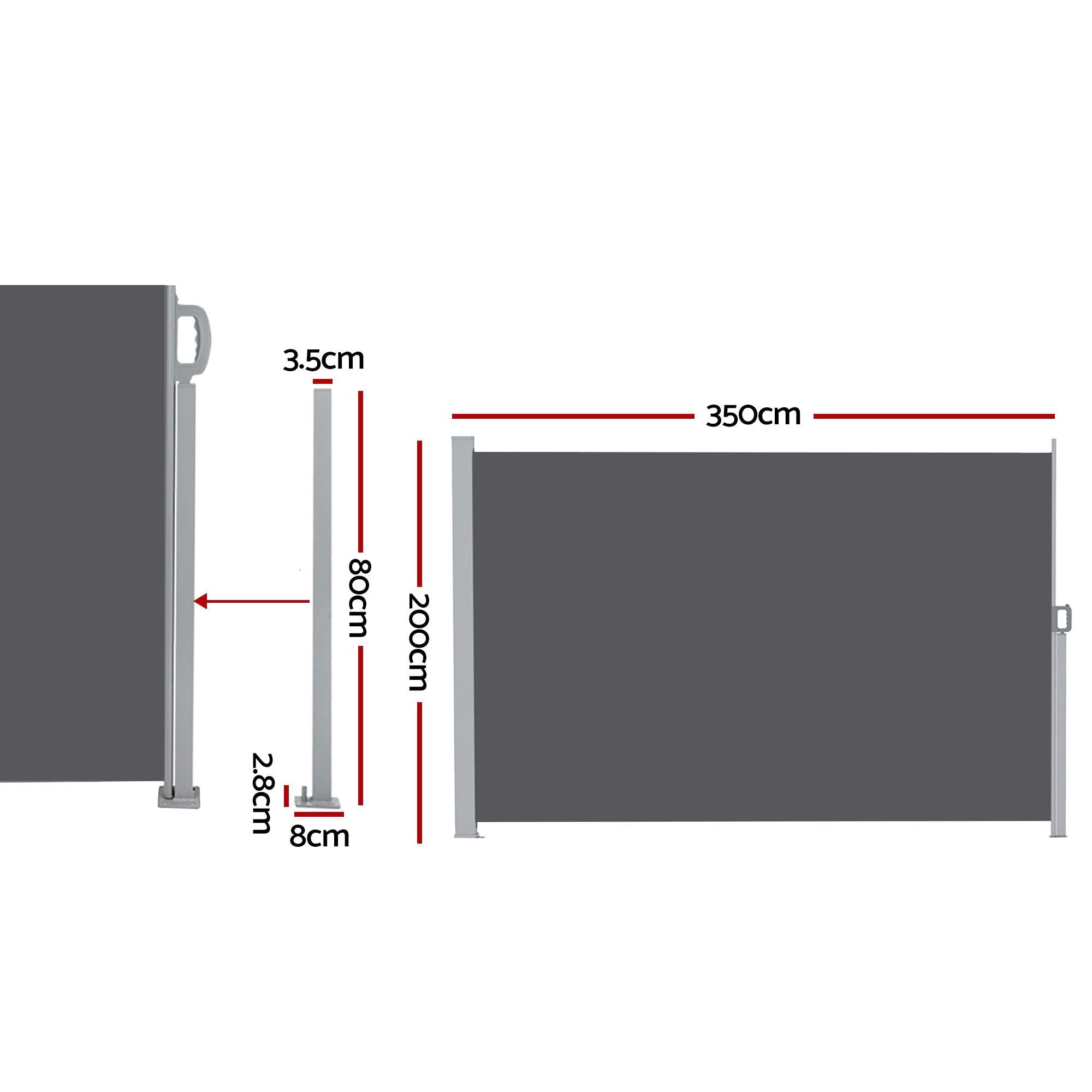 Instahut 2X3.5M Side Awning Retractable Privacy Screen Outdoor Sun Shade Grey Bedworld