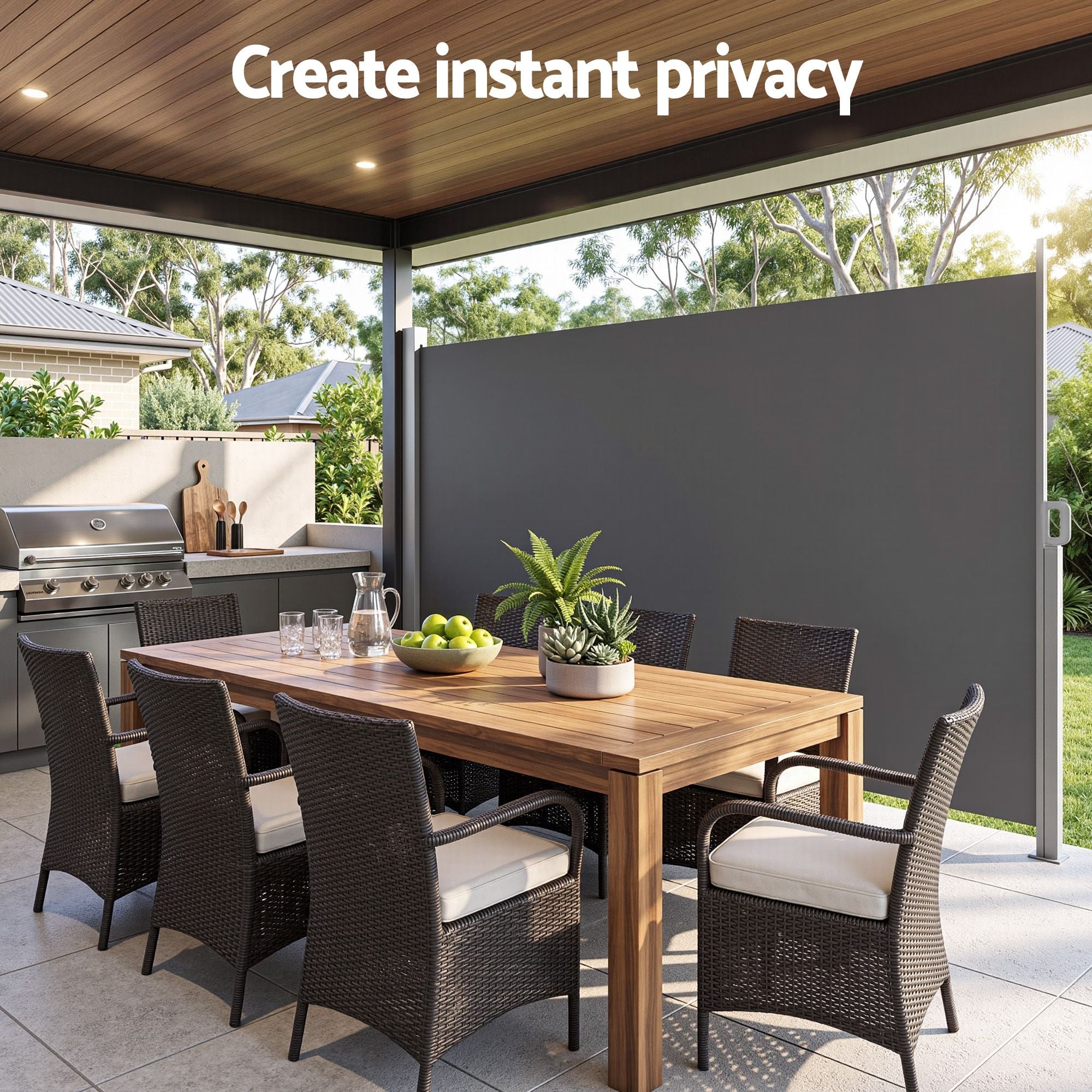 Instahut 2X3.5M Side Awning Retractable Privacy Screen Outdoor Sun Shade Grey Bedworld