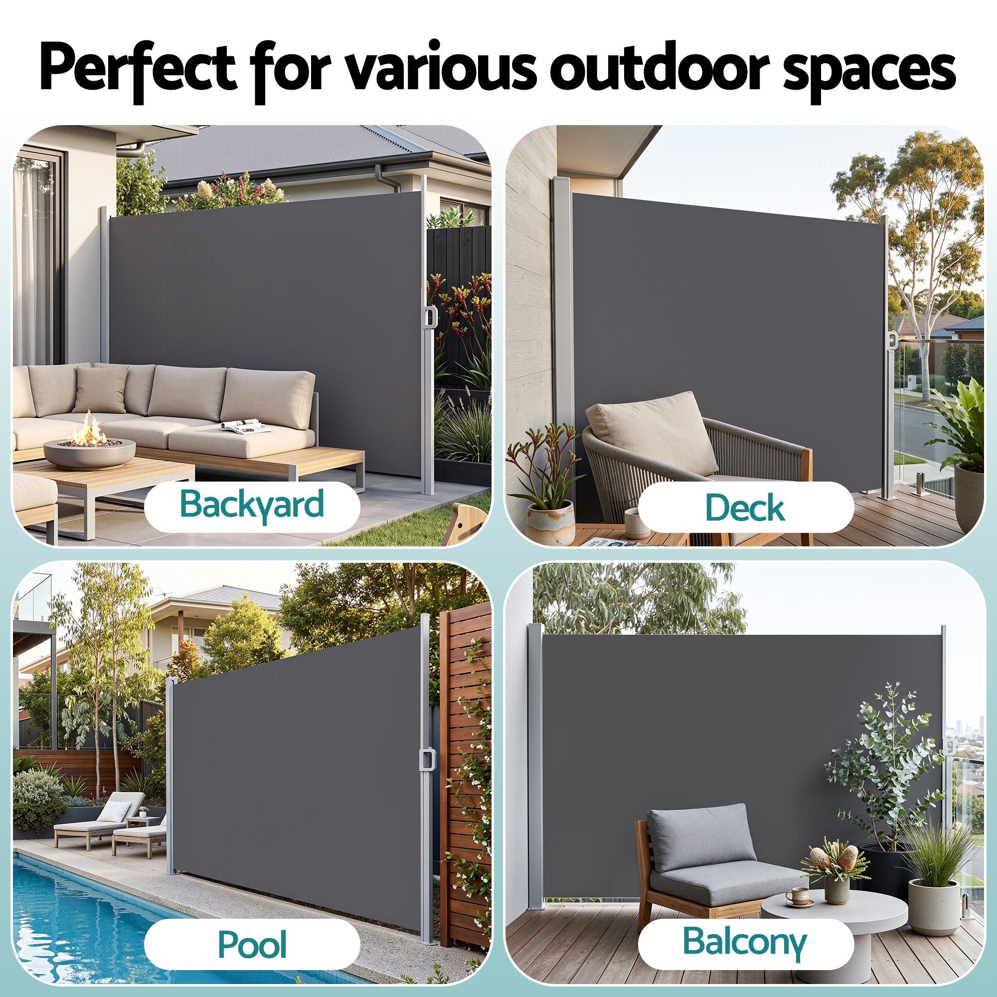 Instahut 2X3.5M Side Awning Retractable Privacy Screen Outdoor Sun Shade Grey Bedworld