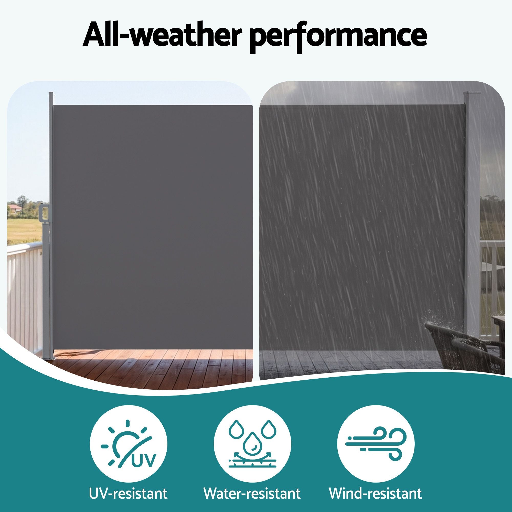 Instahut 2X3.5M Side Awning Retractable Privacy Screen Outdoor Sun Shade Grey Bedworld