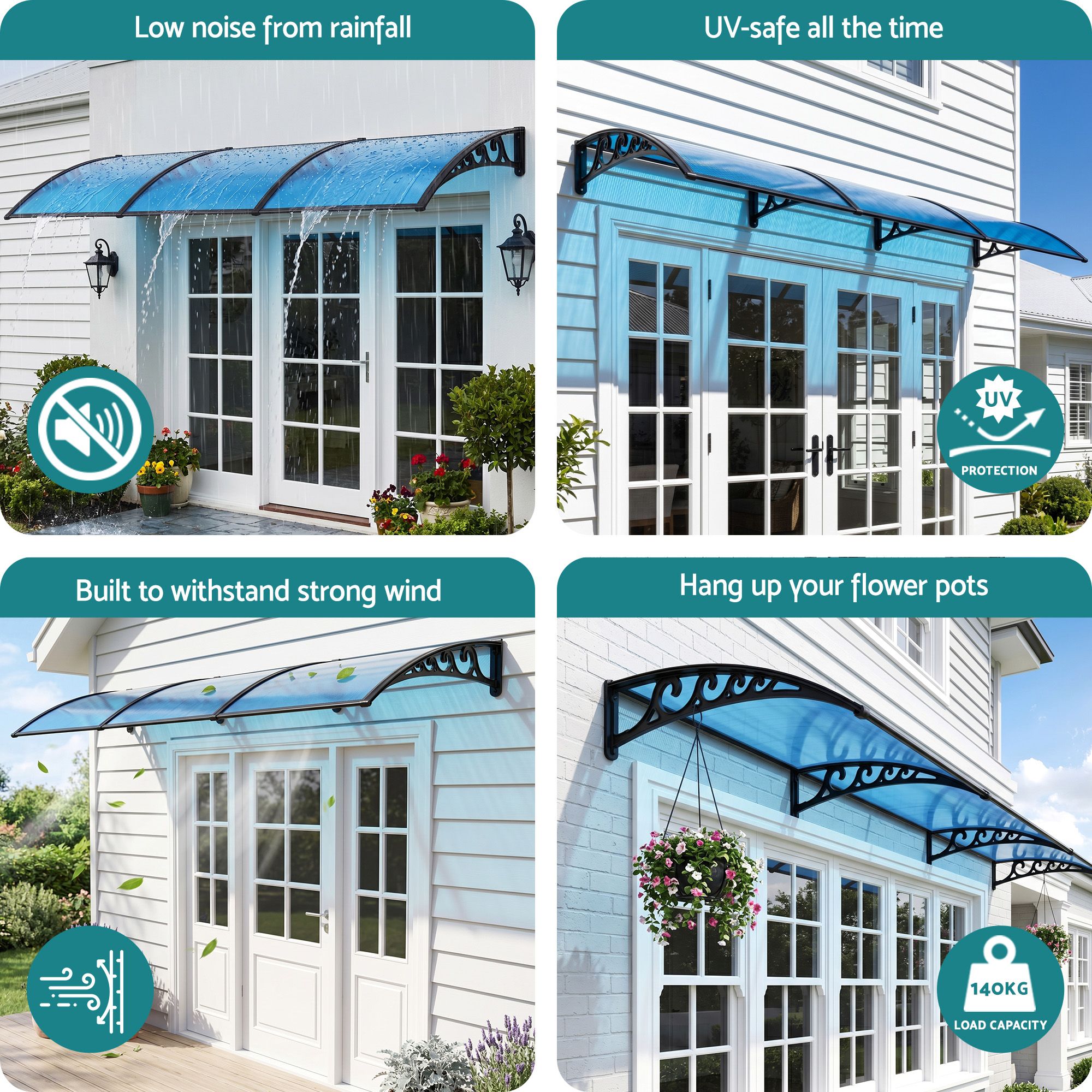 Instahut Window Door Awning 1mx3m Blue