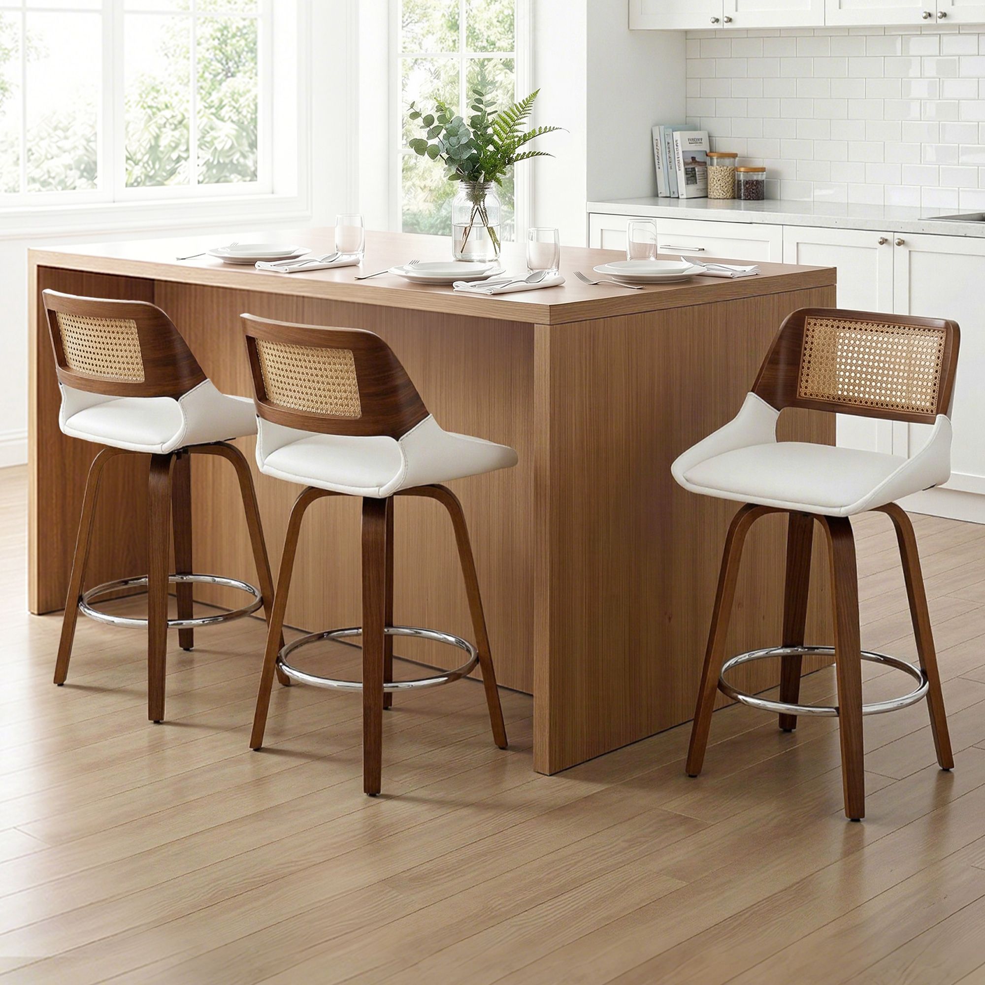 Artiss Wooden Bar Stools Set of 3 Swivel Kitchen Counter Stool Chair 60cm Seat Height Bedworld