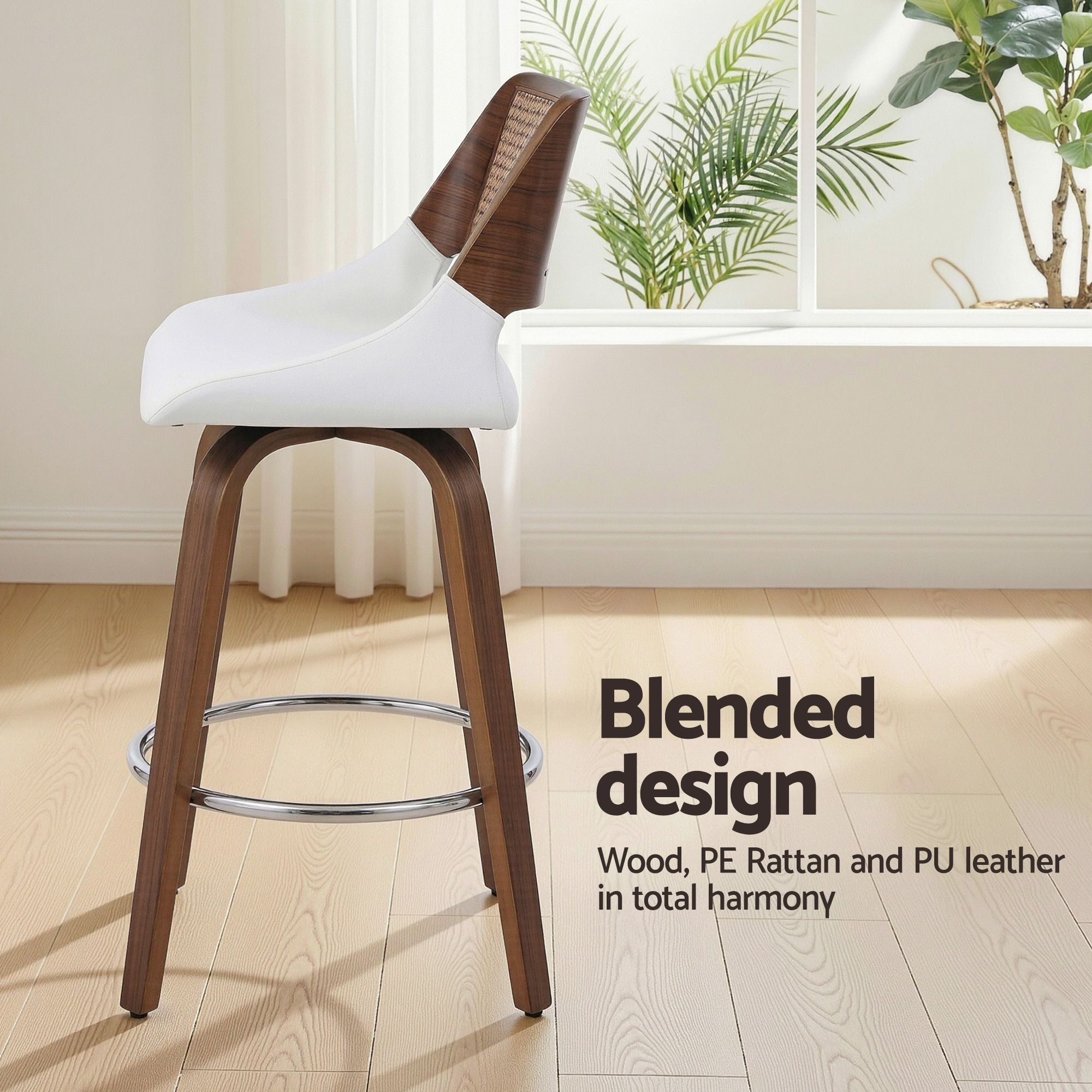 Artiss Wooden Bar Stools Set of 3 Swivel Kitchen Counter Stool Chair 60cm Seat Height Bedworld