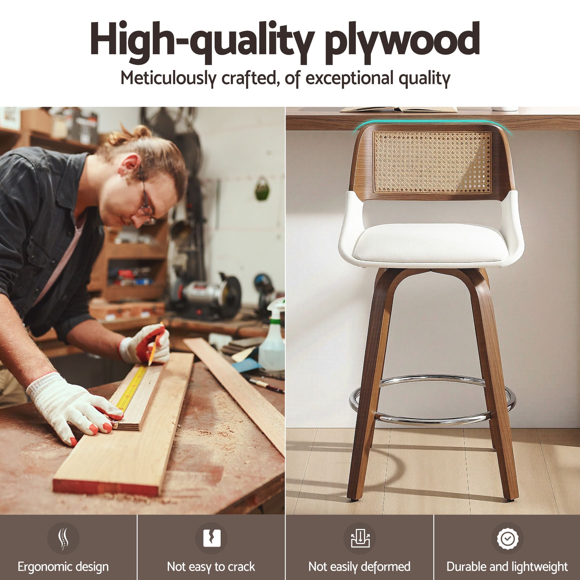 Artiss Wooden Bar Stools Set of 3 Swivel Kitchen Counter Stool Chair 60cm Seat Height Bedworld