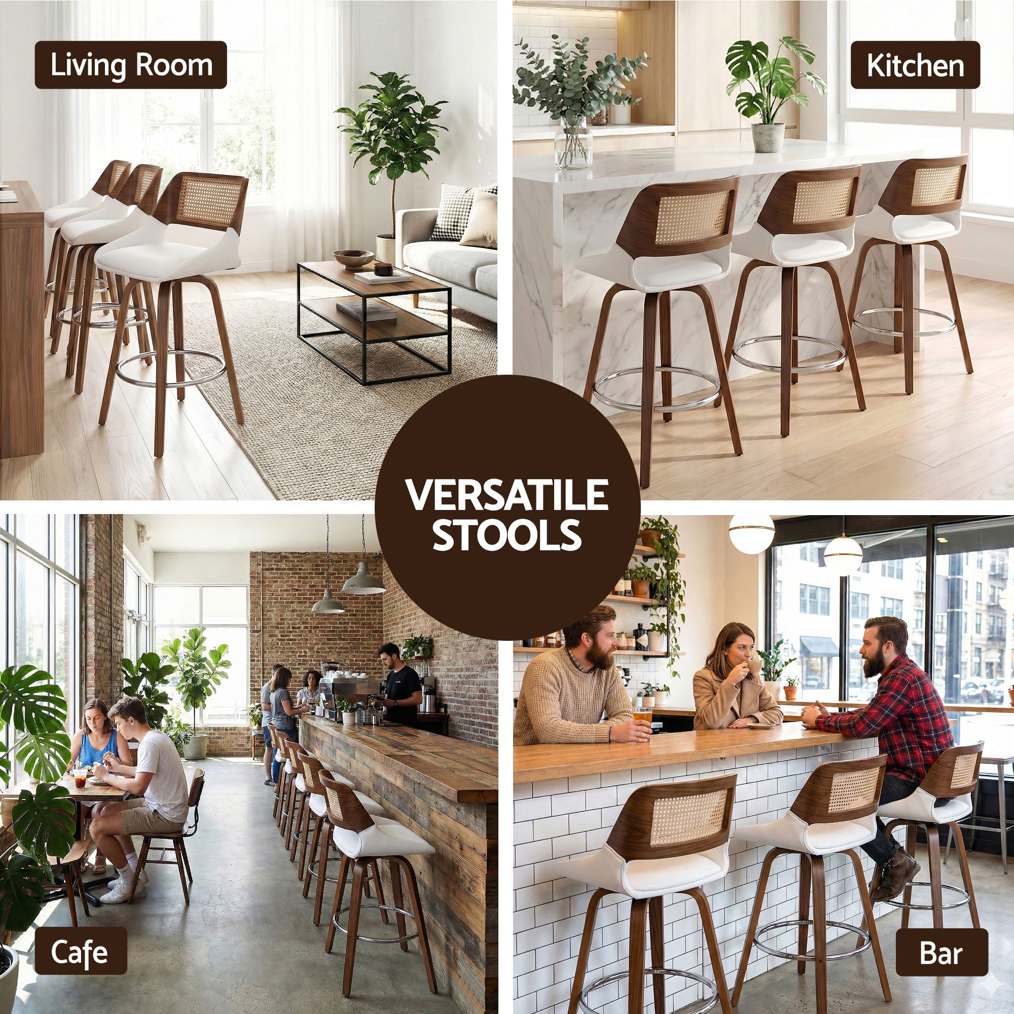 Artiss Wooden Bar Stools Set of 3 Swivel Kitchen Counter Stool Chair 60cm Seat Height Bedworld