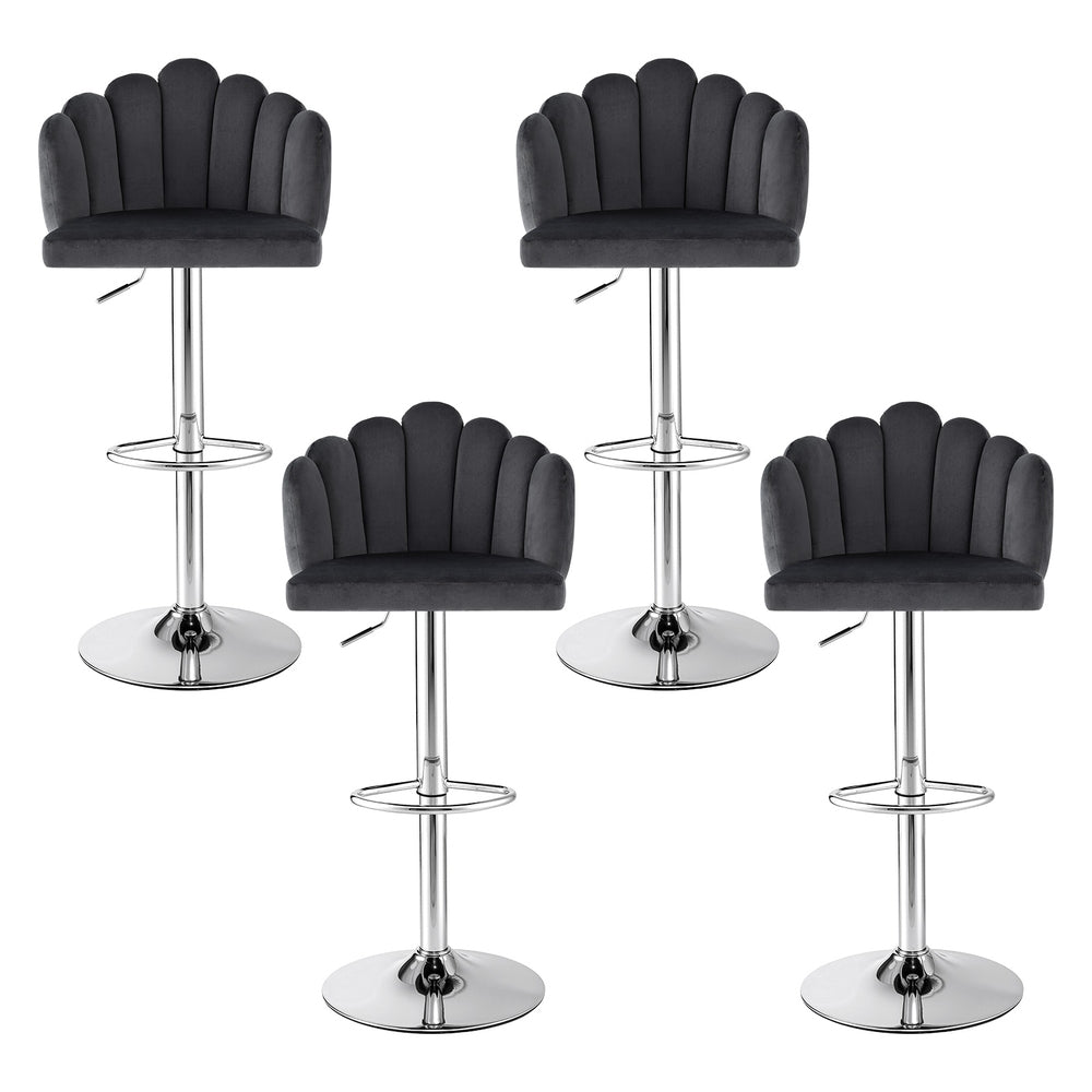 Artiss Bar Stool X4 Kitchen Dining Counter Gaslift Chair Adjustable Velvet Grey