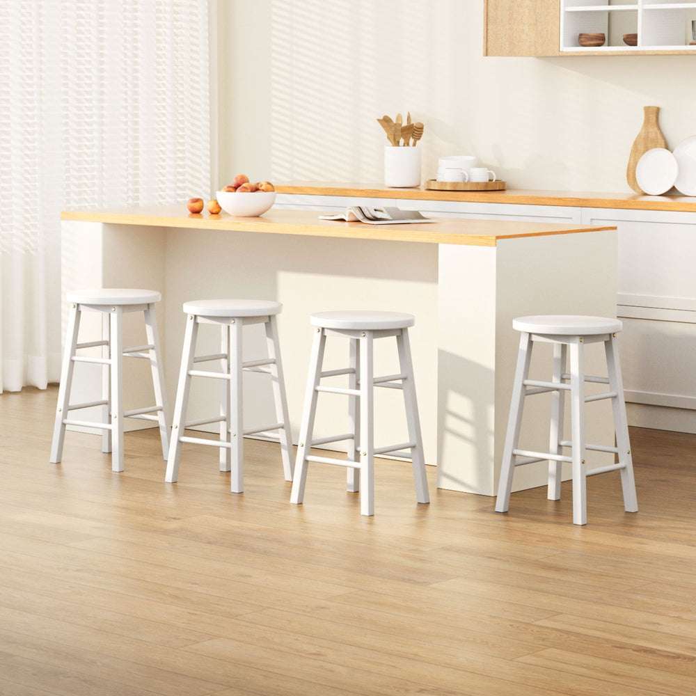 Artiss 4x Bar Stools Round Chairs Wooden White