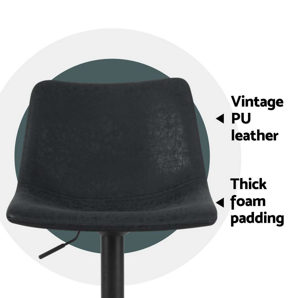 Artiss 4x Bar Stools Vintage Leather Swivel Gas Lift Black