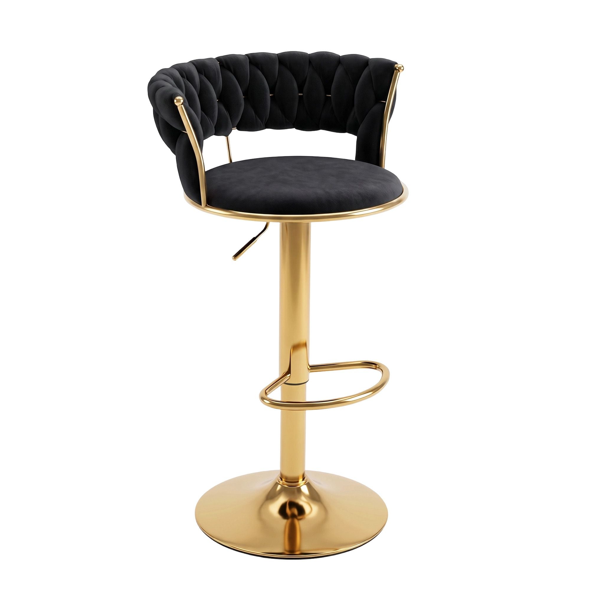 Artiss Bar Stool X1 Gas Lift Adjustable Velvet Woven Backrest Vivien Black Bedworld