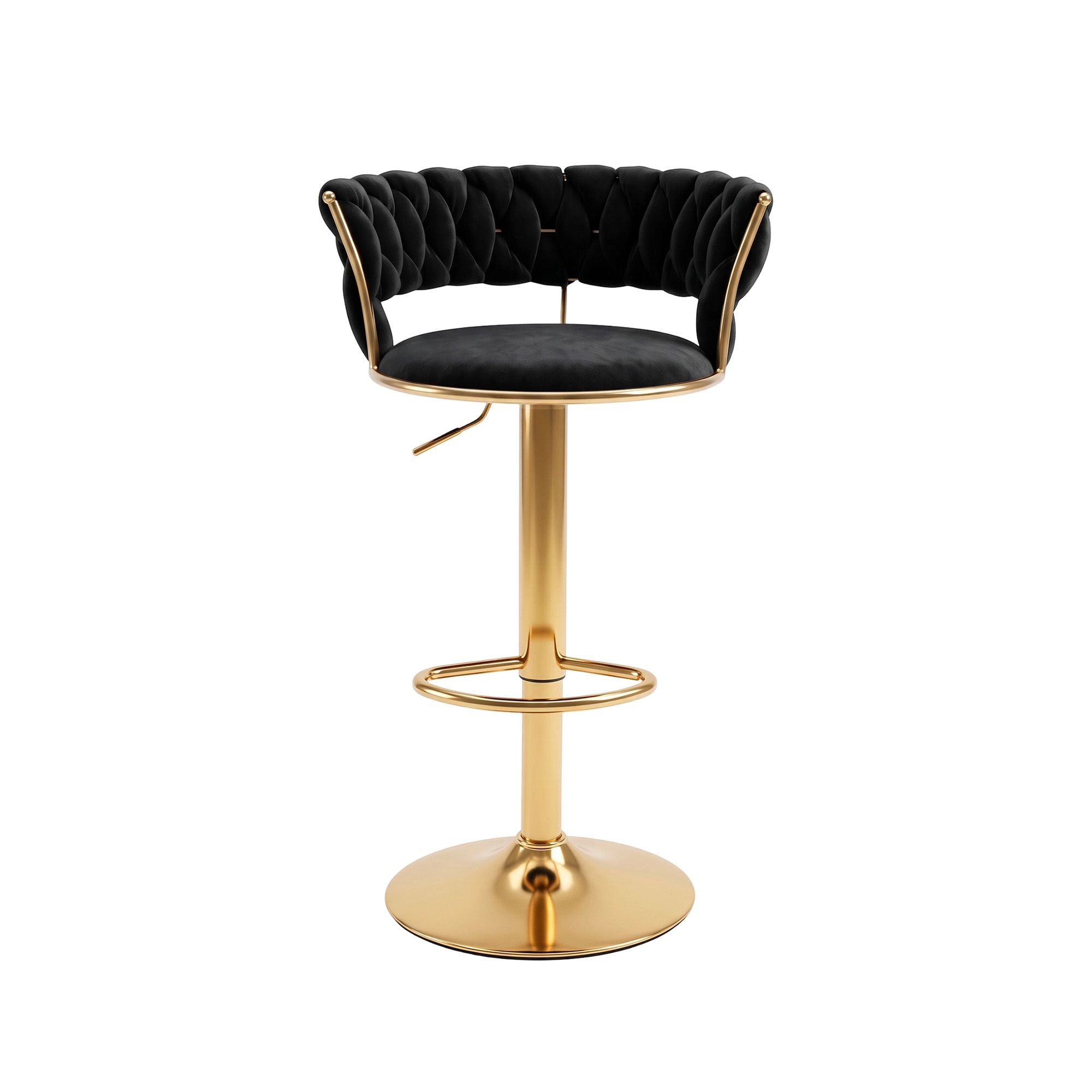 Artiss Bar Stool X1 Gas Lift Adjustable Velvet Woven Backrest Vivien Black Bedworld