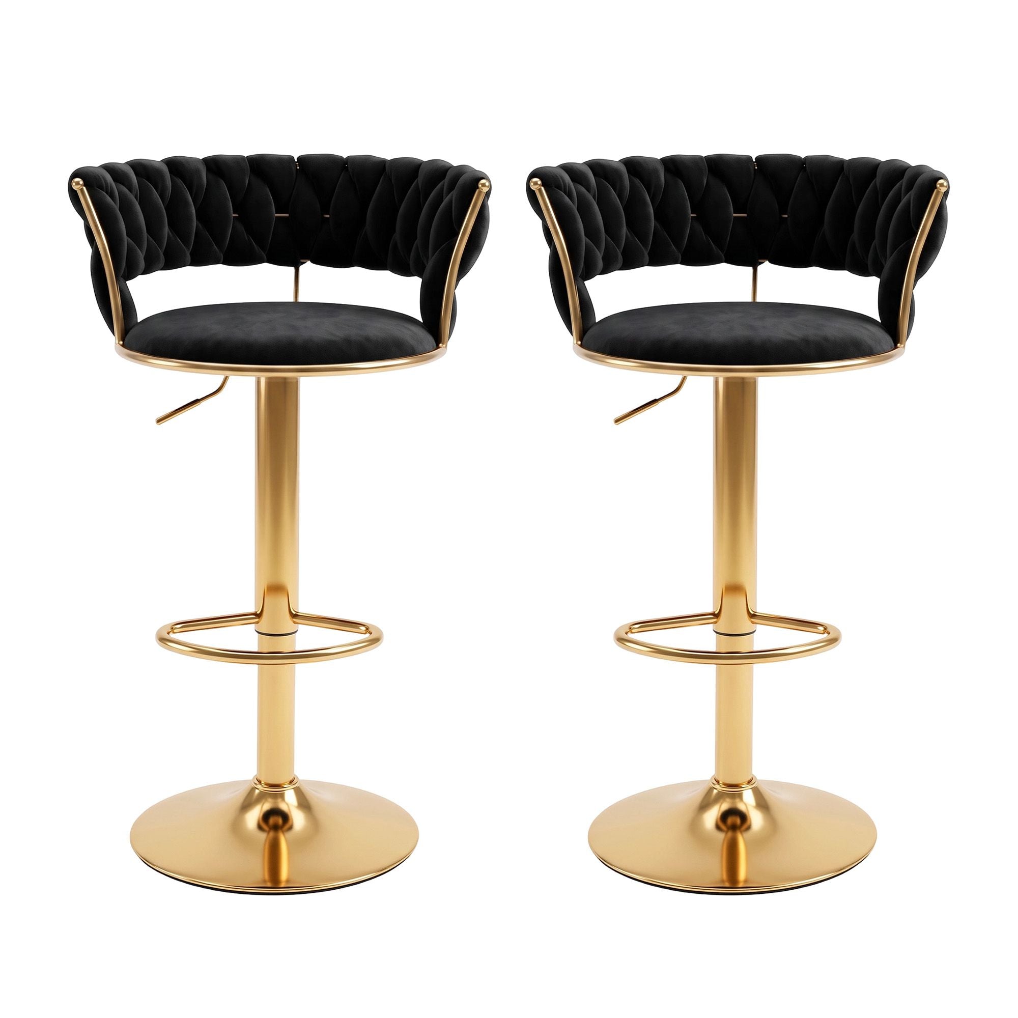 Artiss 2x Bar Stools Gas Lift Adjustable Velvet Woven Backrest Vivien Black Bedworld