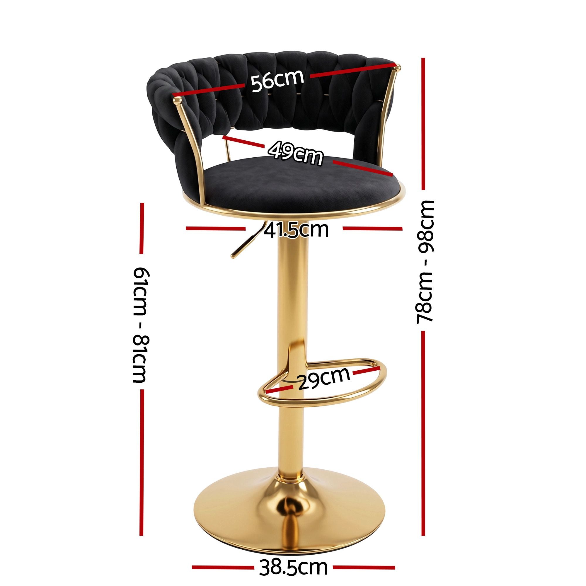 Artiss 3x Bar Stools Gas Lift Adjustable Velvet Woven Backrest Vivien Black Bedworld