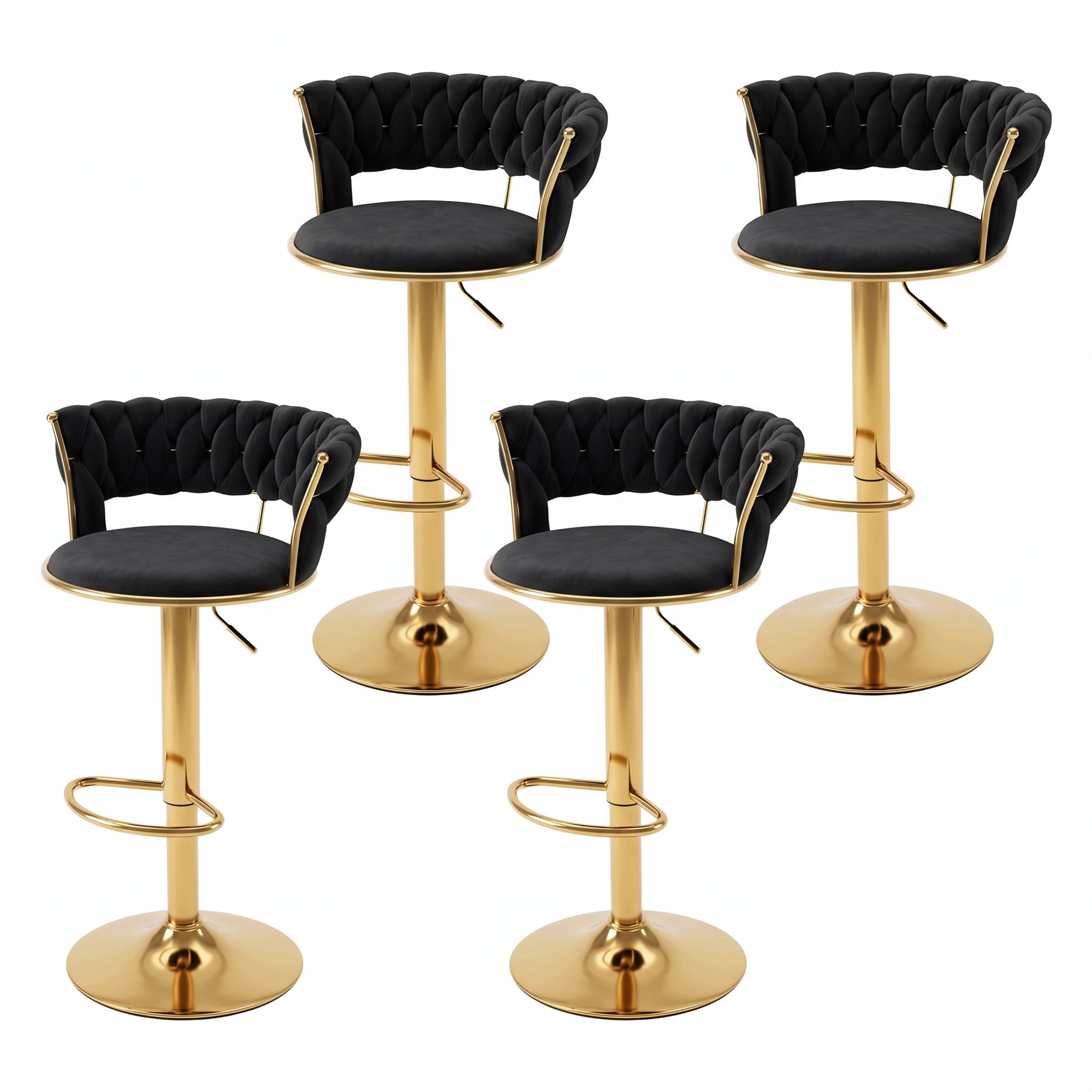 Artiss 4x Bar Stools Gas Lift Adjustable Velvet Woven Backrest Vivien Black Bedworld