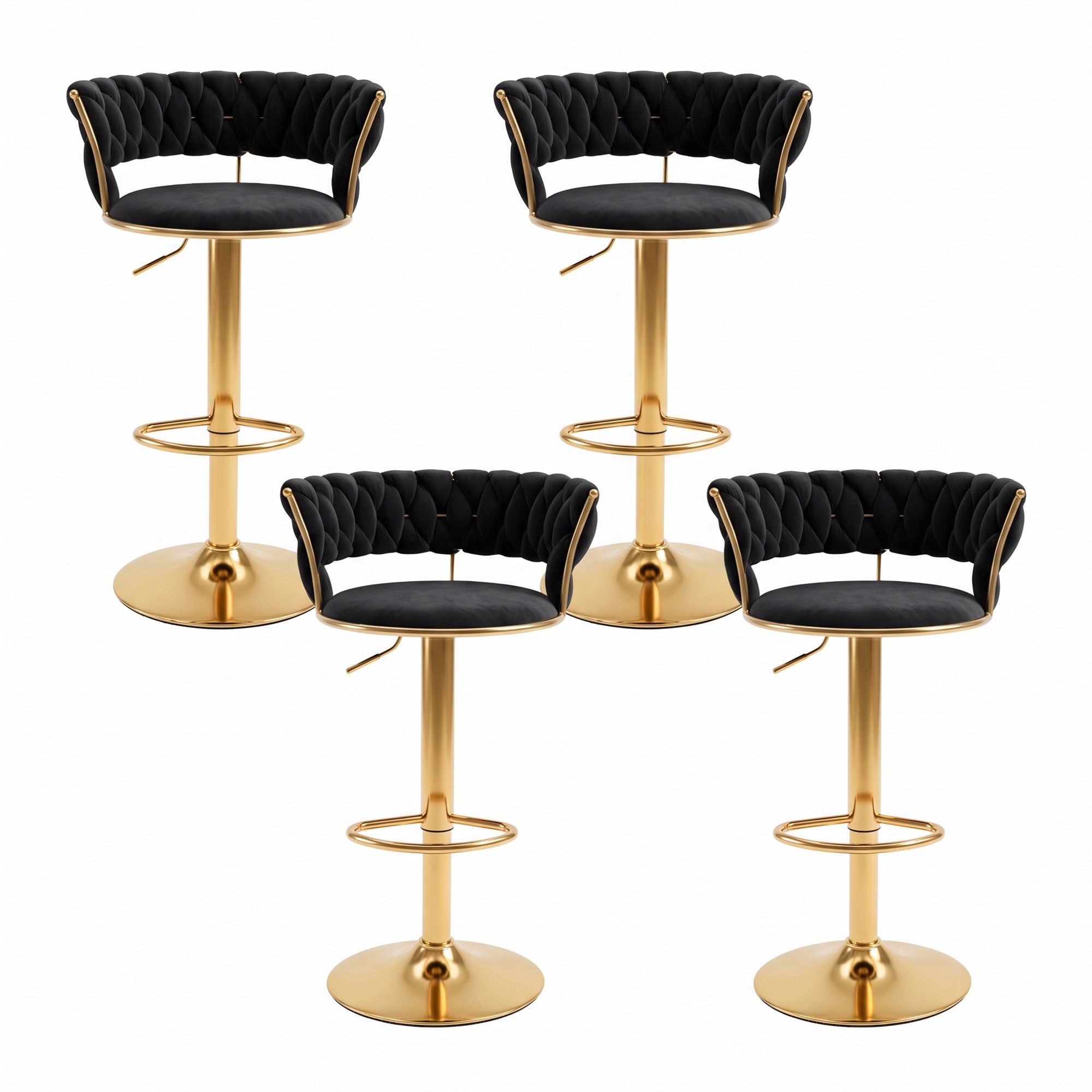 Artiss 4x Bar Stools Gas Lift Adjustable Velvet Woven Backrest Vivien Black Bedworld