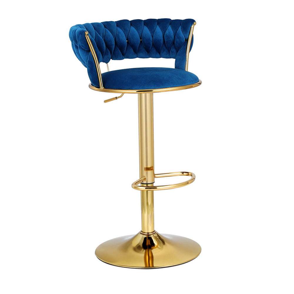 Artiss Bar Stools Gas Lift Velvet Woven Backrest Navy