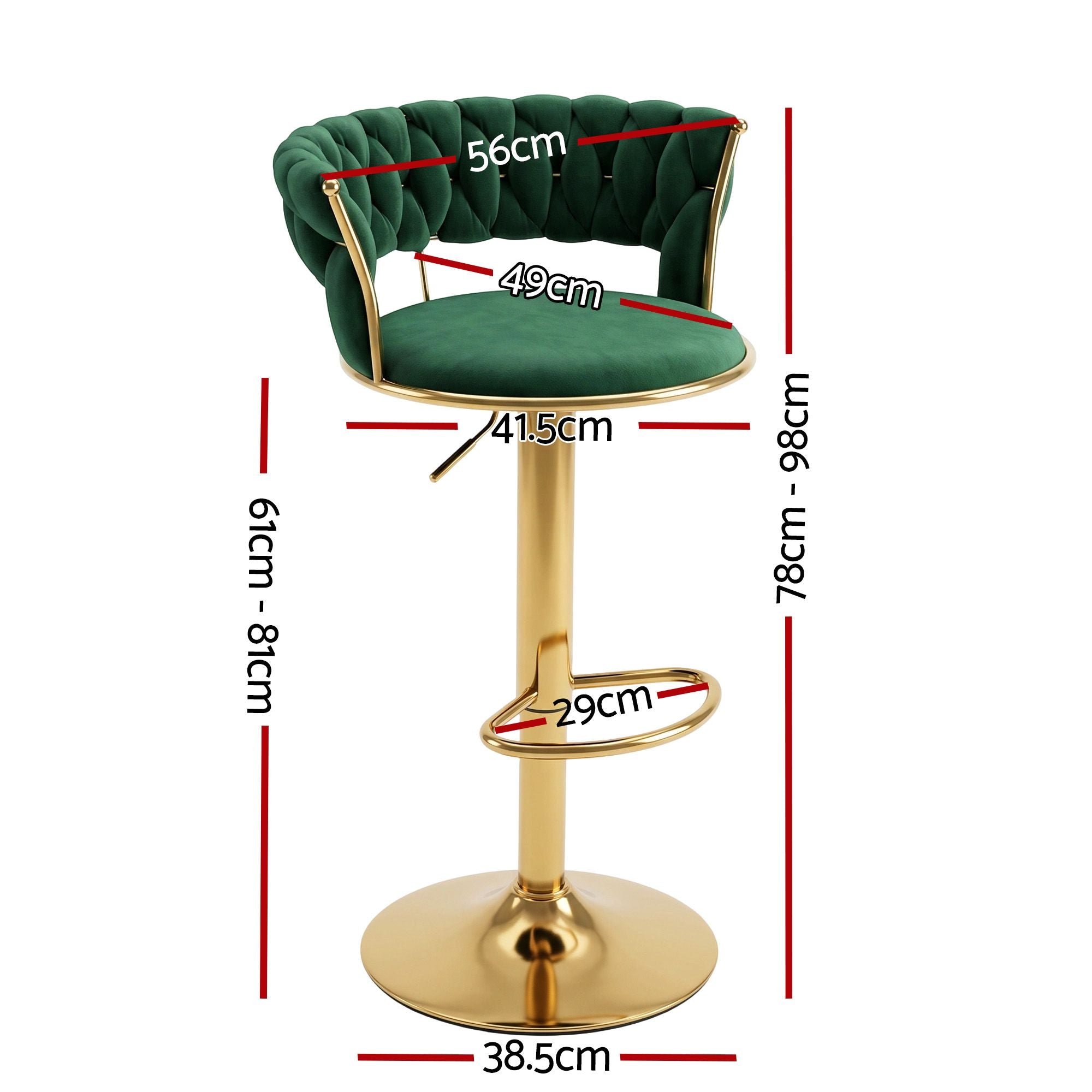 Artiss Bar Stool X1 Gas Lift Adjustable Velvet Woven Backrest Vivien Green Bedworld