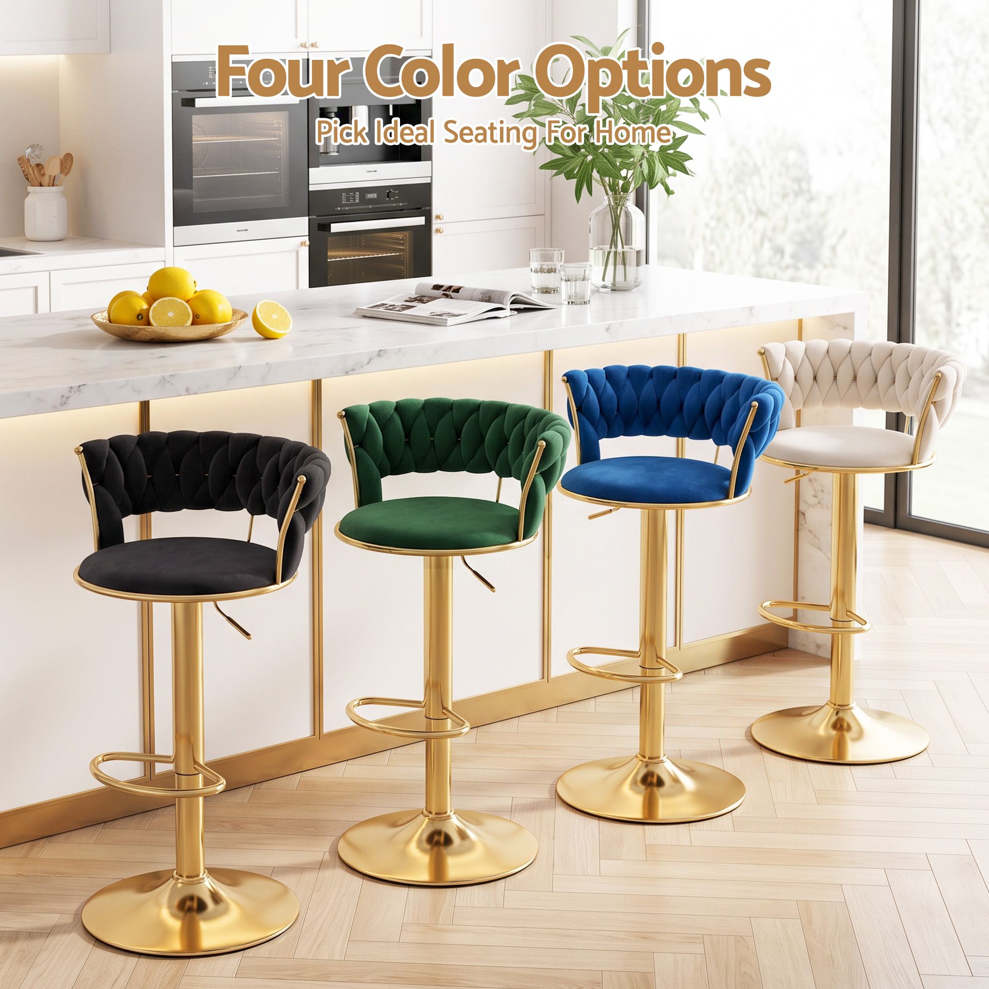 Artiss Bar Stool X1 Gas Lift Adjustable Velvet Woven Backrest Vivien Green Bedworld