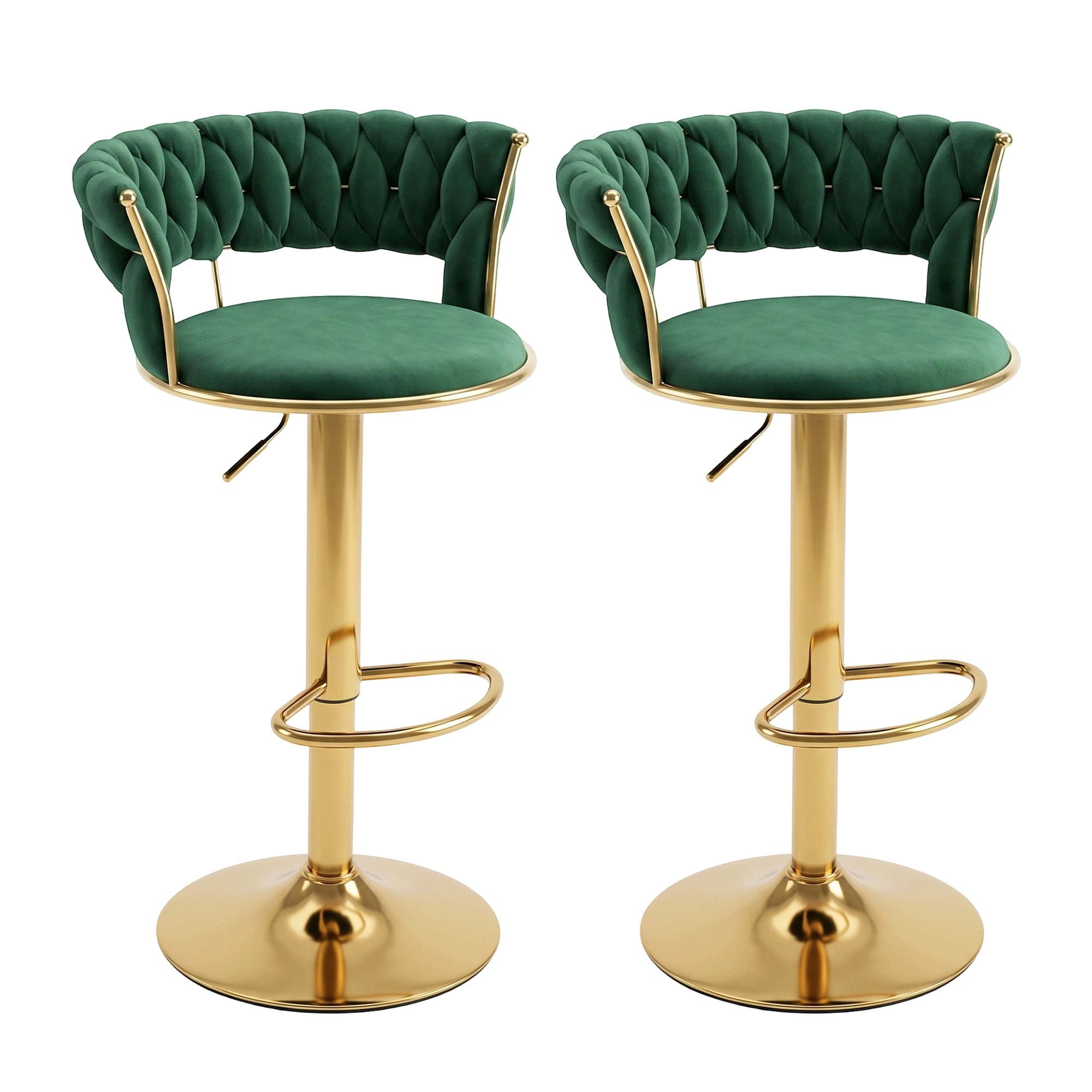 Artiss 2x Bar Stools Gas Lift Adjustable Velvet Woven Backrest Vivien Green Bedworld