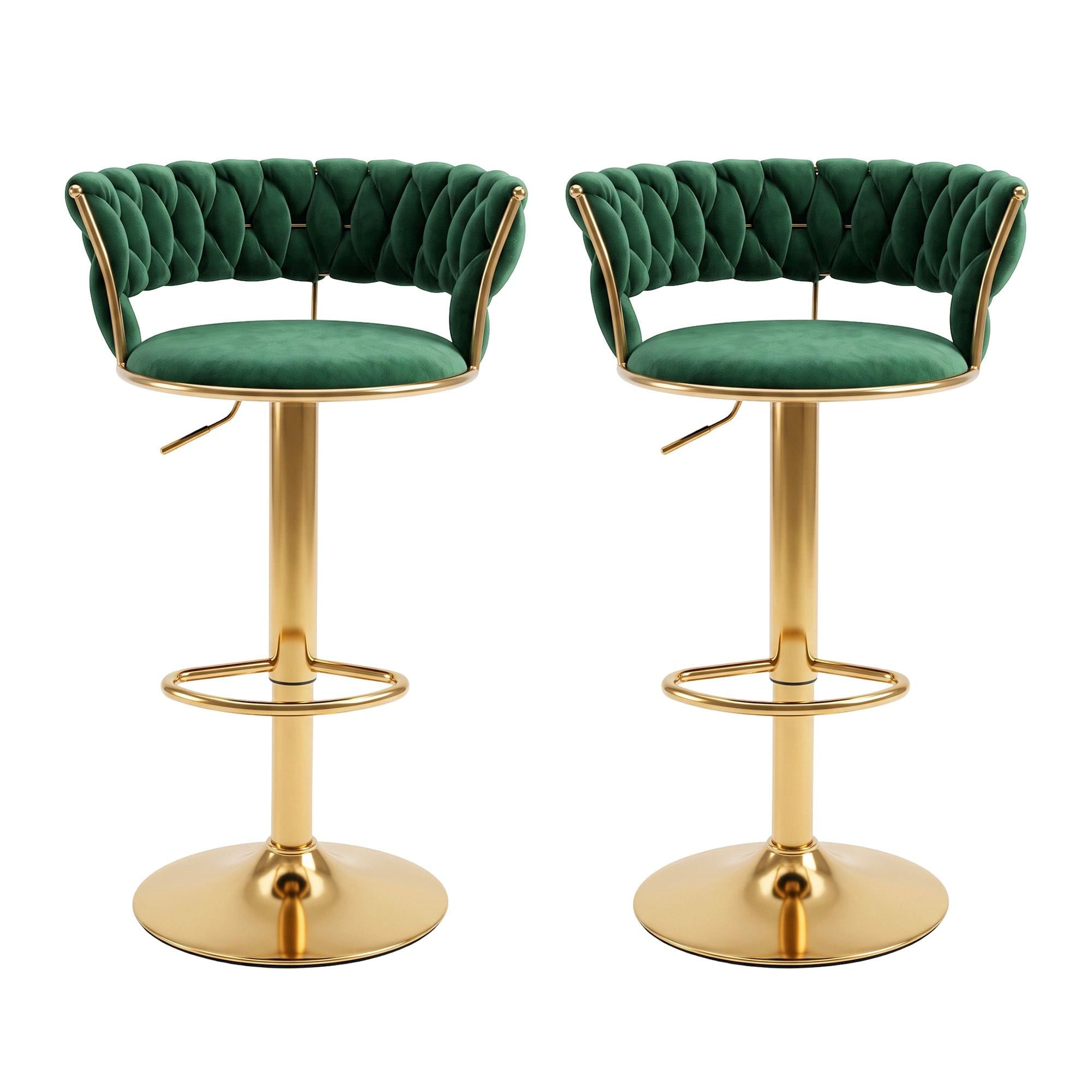 Artiss 2x Bar Stools Gas Lift Adjustable Velvet Woven Backrest Vivien Green Bedworld