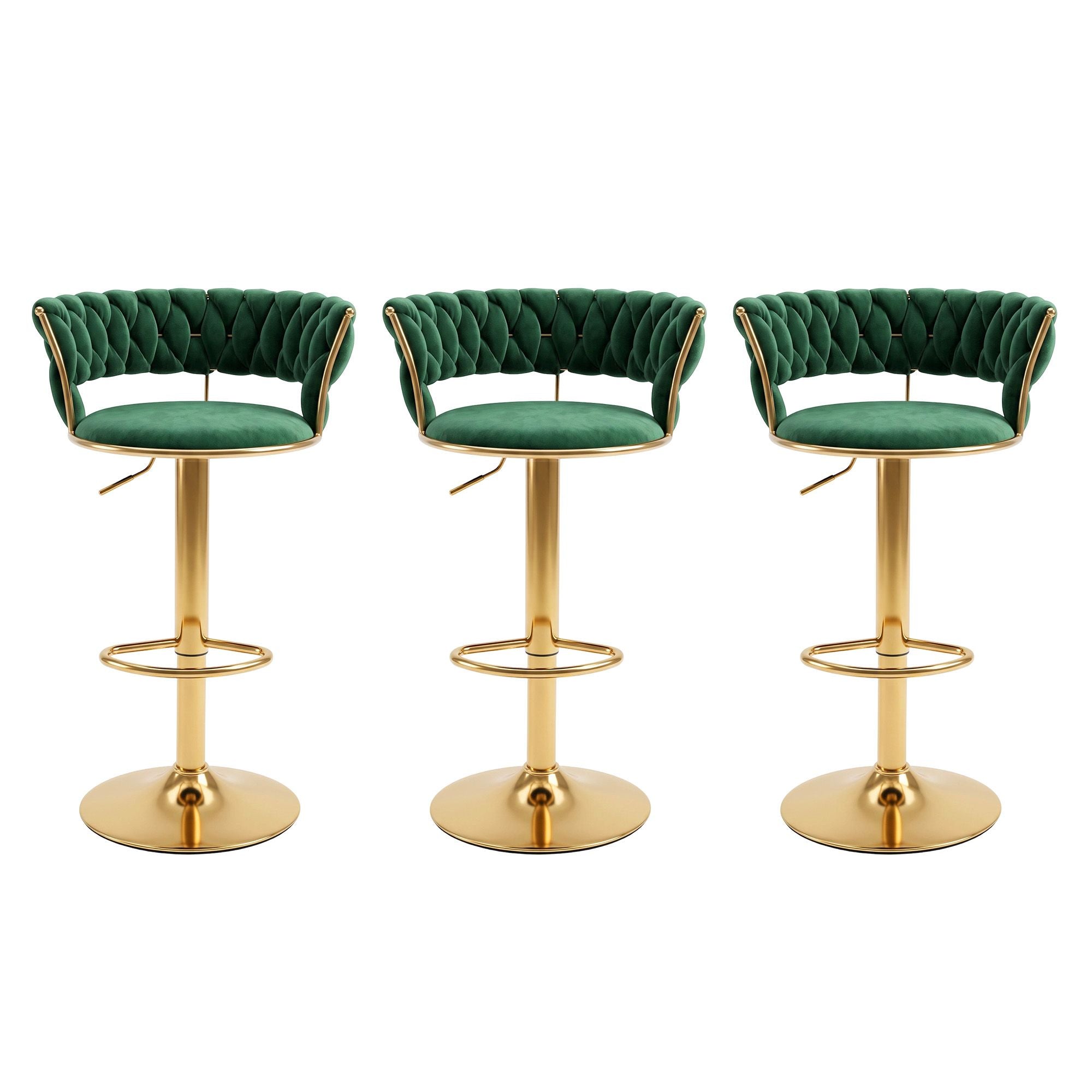 Artiss 3x Bar Stools Gas Lift Adjustable Velvet Woven Backrest Vivien Green Bedworld