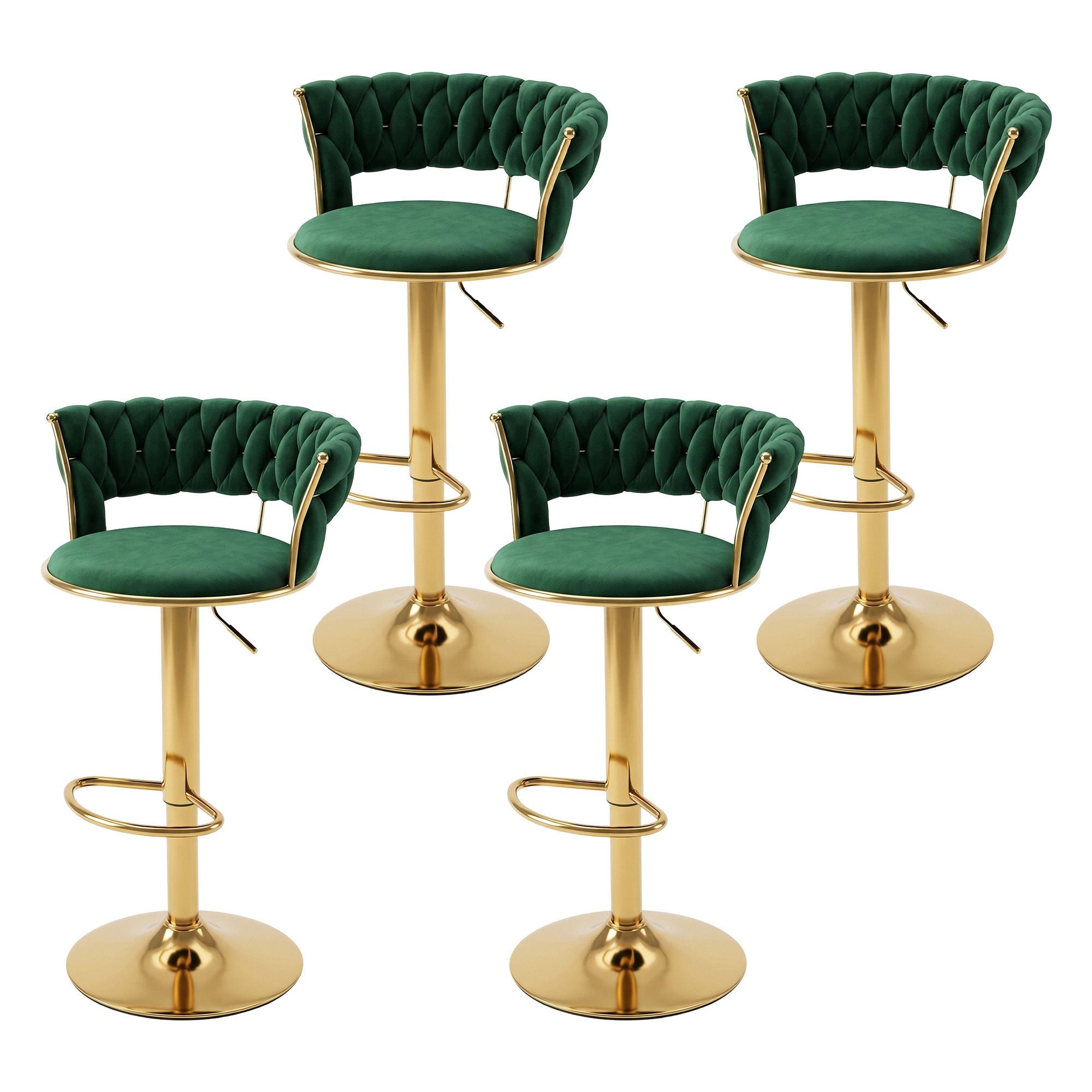 Artiss 4x Bar Stools Gas Lift Adjustable Velvet Woven Backrest Vivien Green Bedworld