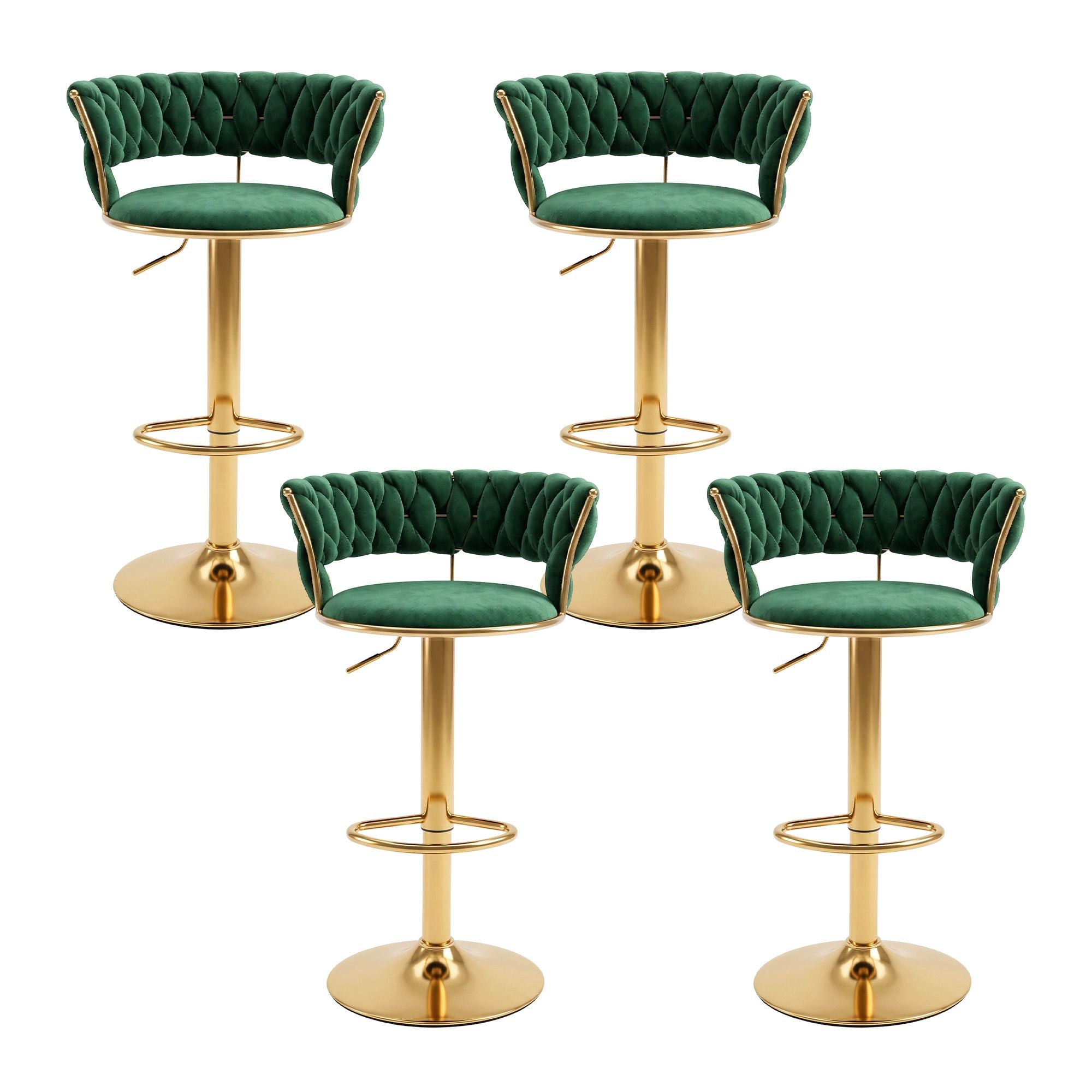 Artiss 4x Bar Stools Gas Lift Adjustable Velvet Woven Backrest Vivien Green Bedworld