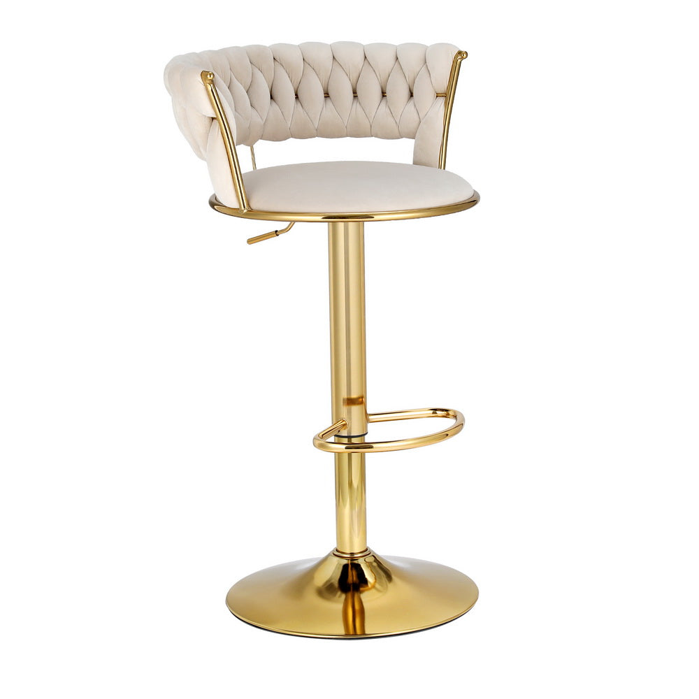 Artiss Bar Stools Gas Lift Velvet Woven Backrest Ivory