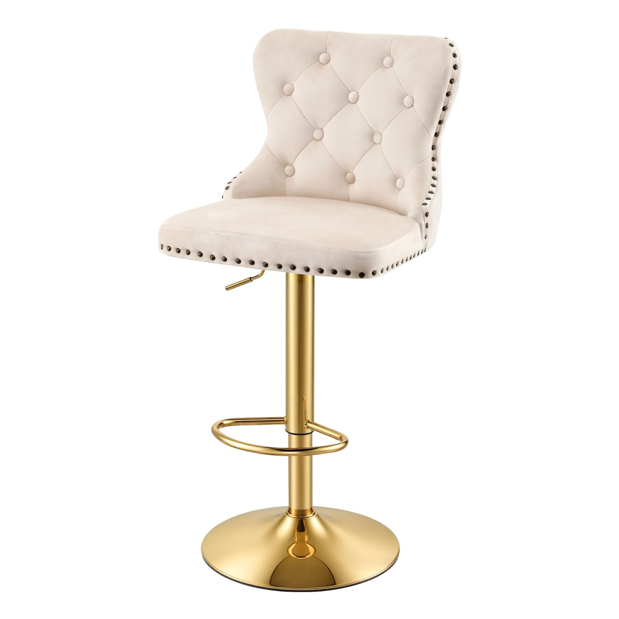 Artiss 1x Bar Stool Counter Chair Kitchen Adjustable Nailhead Trim Velvet Ivory Bedworld