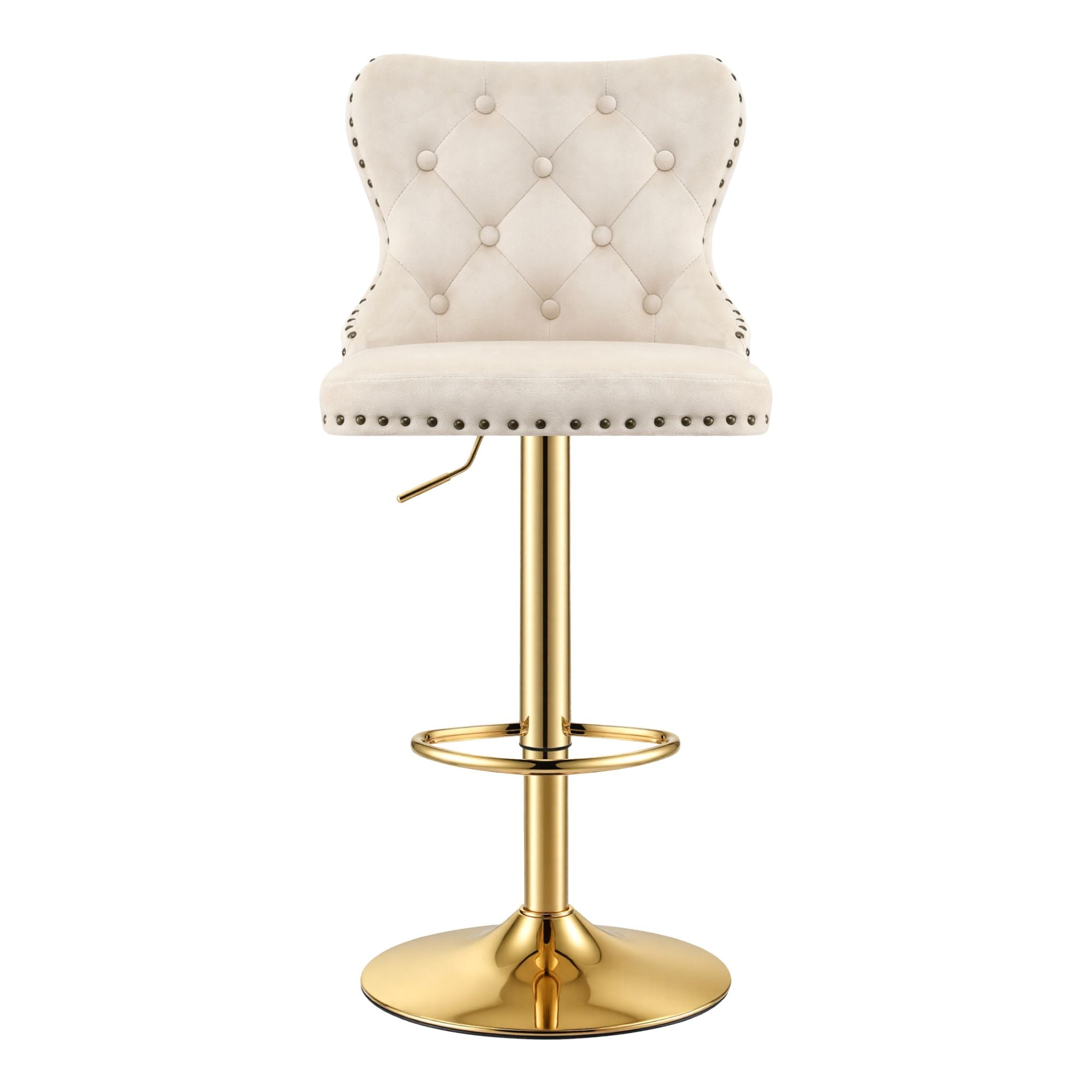 Artiss 1x Bar Stool Counter Chair Kitchen Adjustable Nailhead Trim Velvet Ivory Bedworld