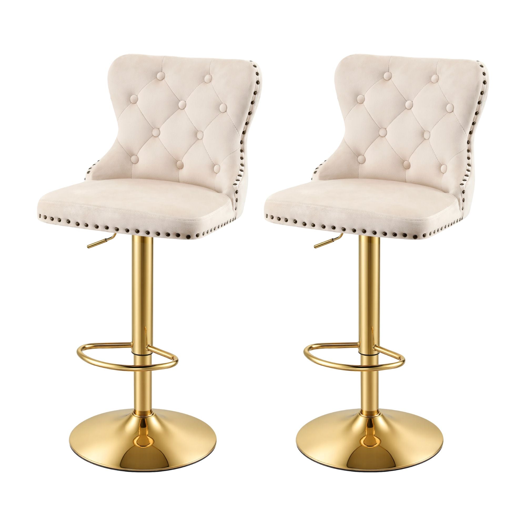 Artiss 2x Bar Stools Counter Chair Kitchen Adjustable Nailhead Trim Velvet Ivory Bedworld