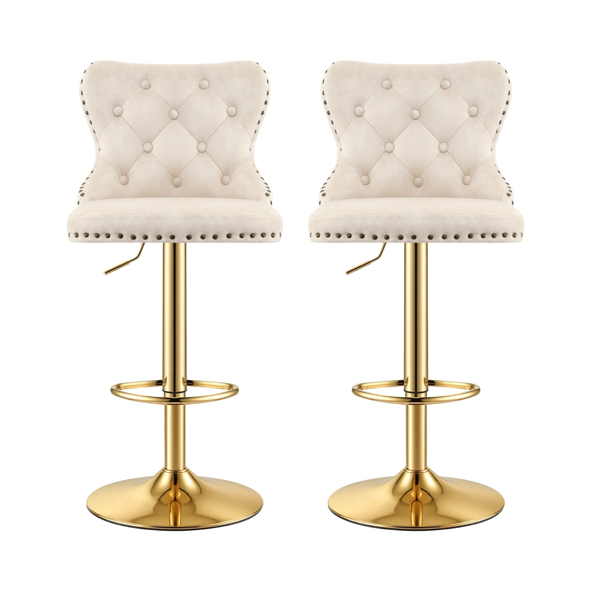 Artiss 2x Bar Stools Counter Chair Kitchen Adjustable Nailhead Trim Velvet Ivory Bedworld