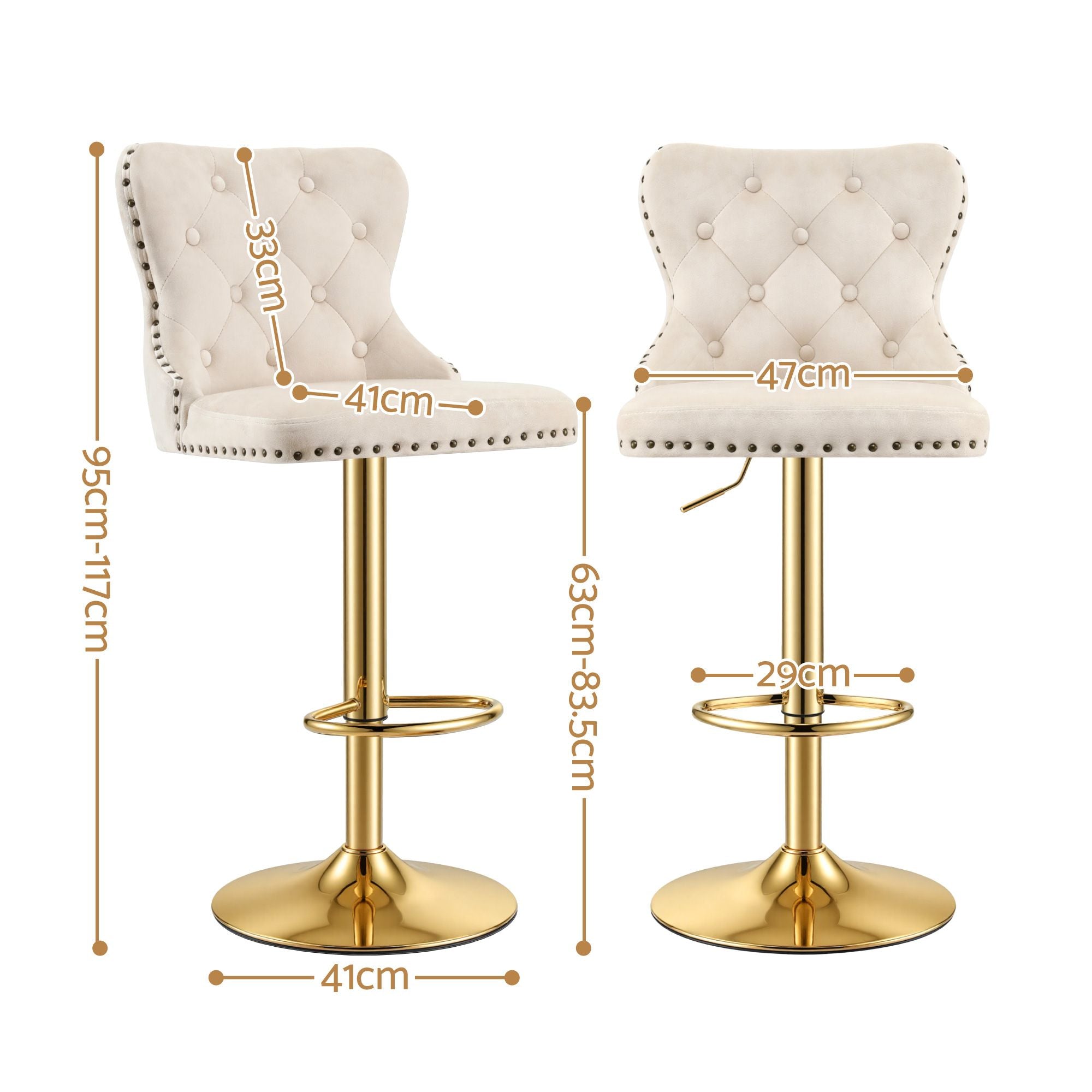 Artiss 4x Bar Stools Counter Chair Kitchen Adjustable Nailhead Trim Velvet Ivory Bedworld