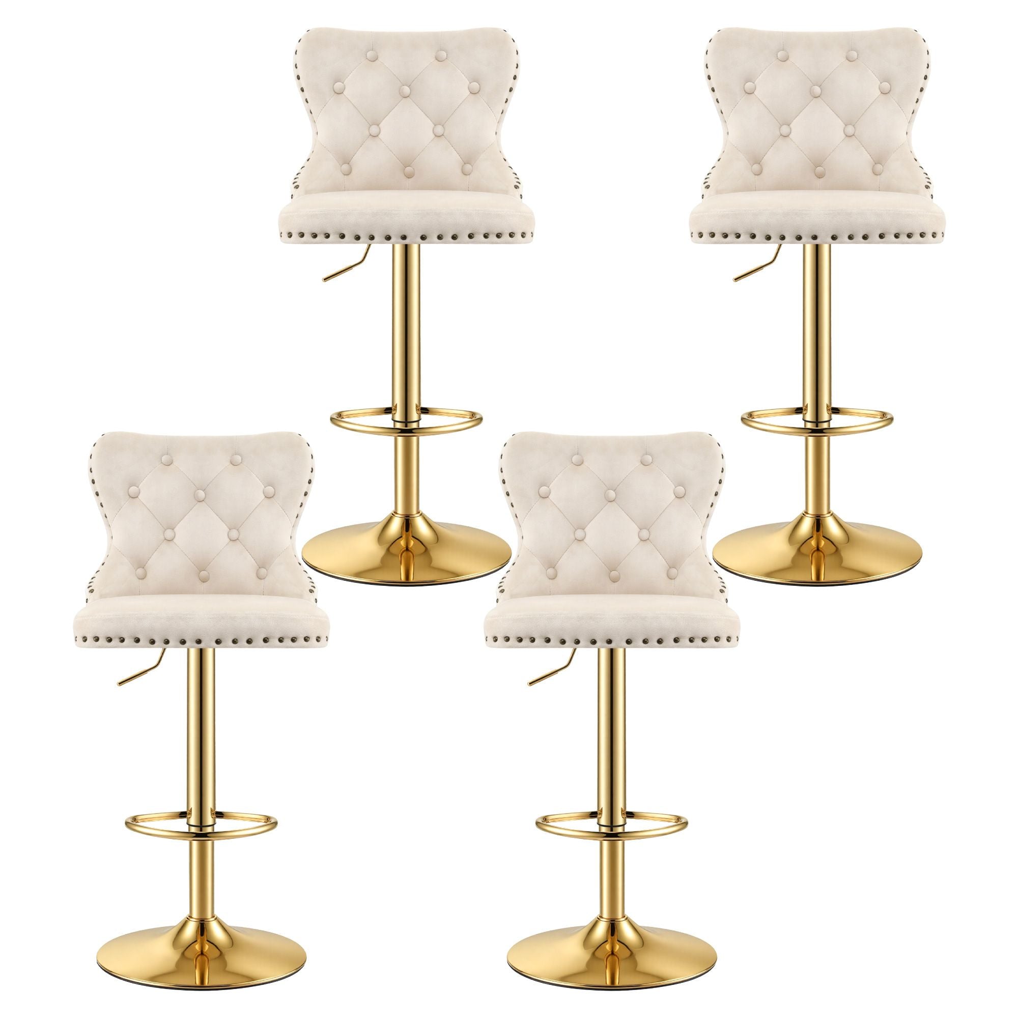 Artiss 4x Bar Stools Counter Chair Kitchen Adjustable Nailhead Trim Velvet Ivory Bedworld