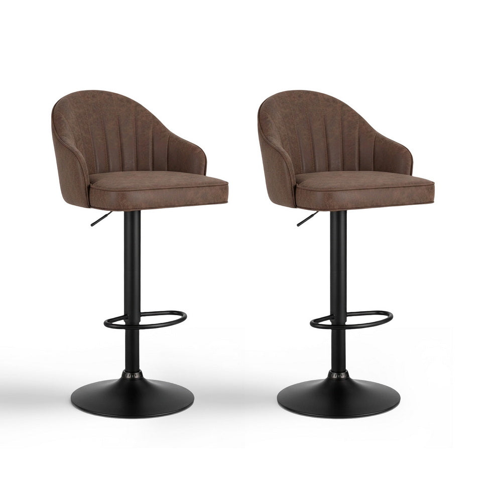Artiss 2x Bar Stools Kitchen Swivel Gas Lift Counter Chair Shell Leather Brown Bedworld
