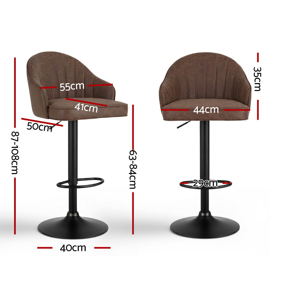 Artiss 2x Bar Stools Kitchen Swivel Gas Lift Counter Chair Shell Leather Brown Bedworld