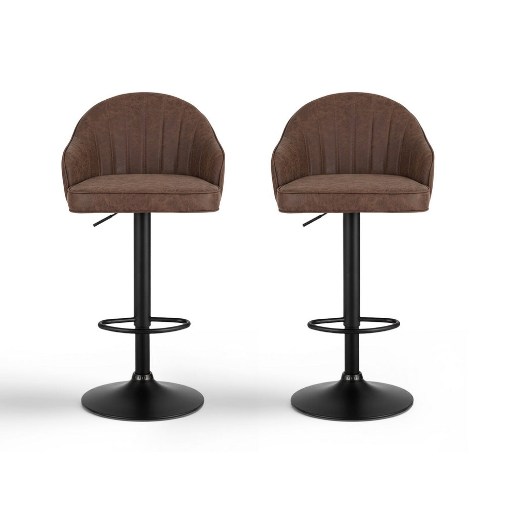 Artiss 2x Bar Stools Kitchen Swivel Gas Lift Counter Chair Shell Leather Brown Bedworld