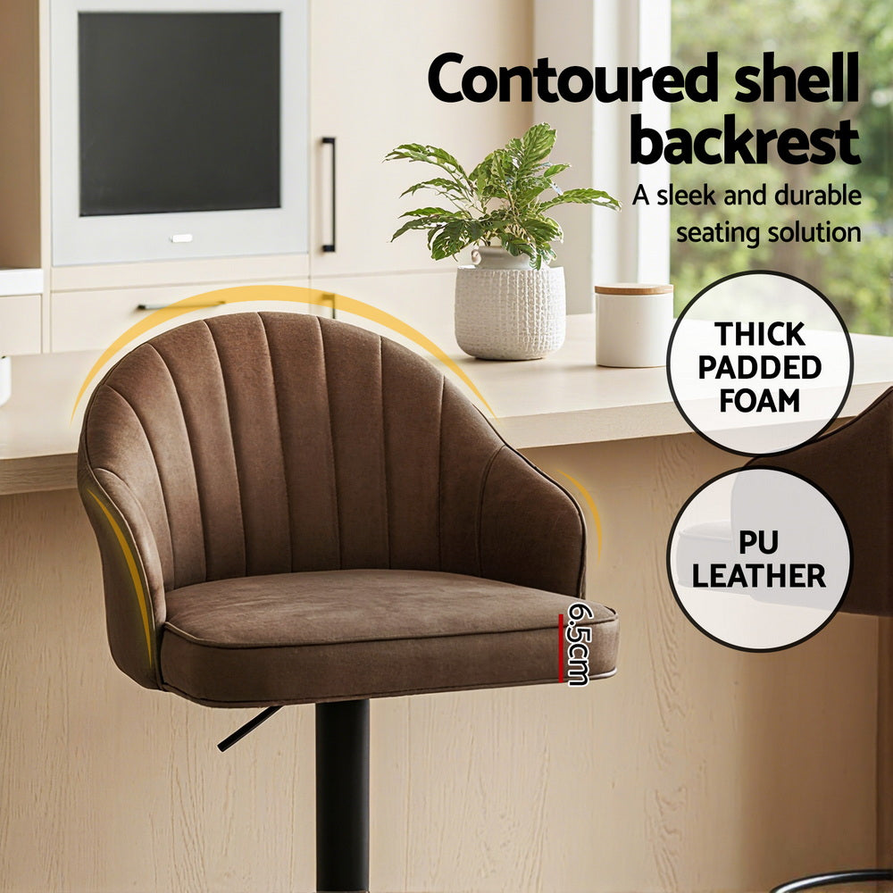 Artiss 2x Bar Stools Kitchen Swivel Gas Lift Counter Chair Shell Leather Brown Bedworld