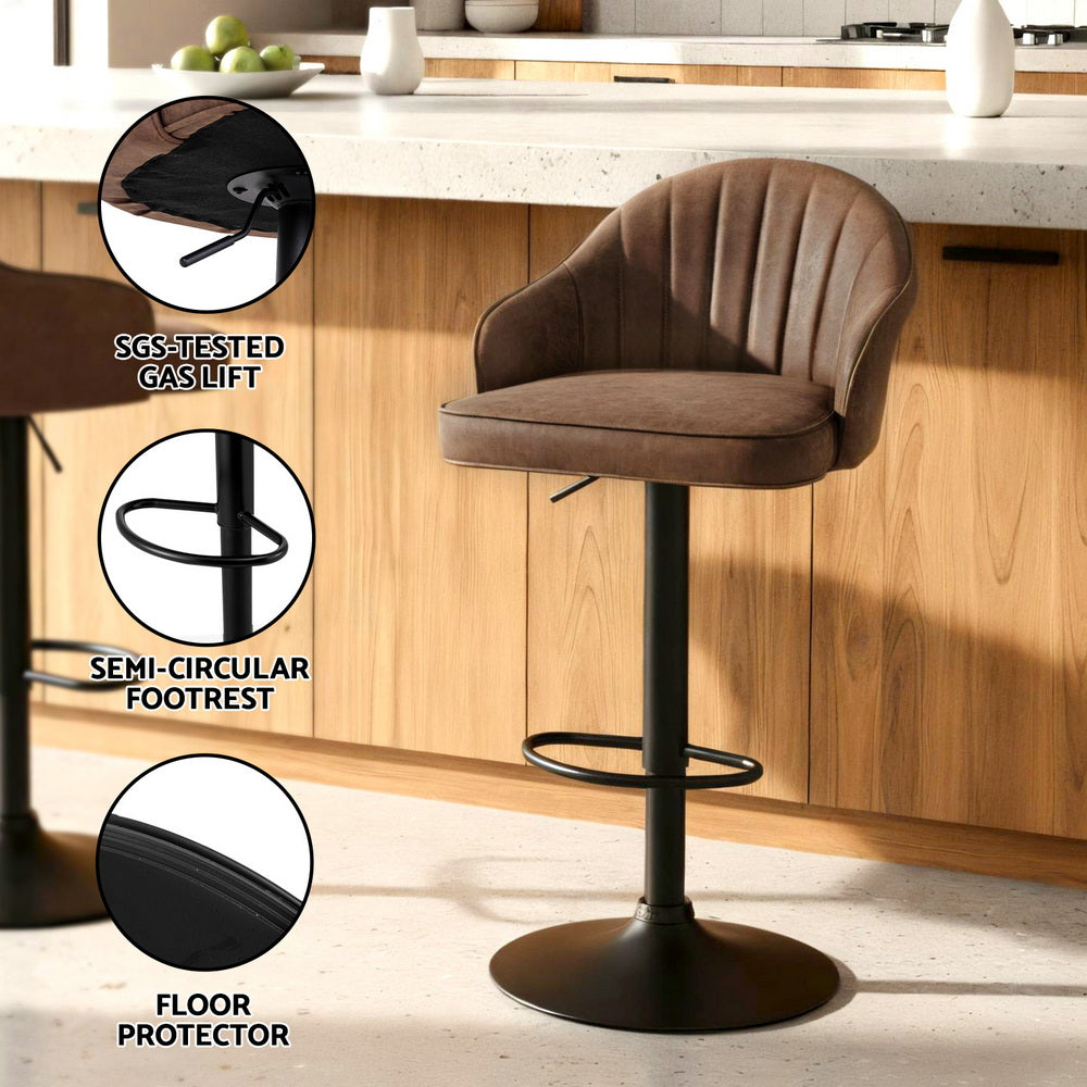 Artiss 2x Bar Stools Kitchen Swivel Gas Lift Counter Chair Shell Leather Brown Bedworld