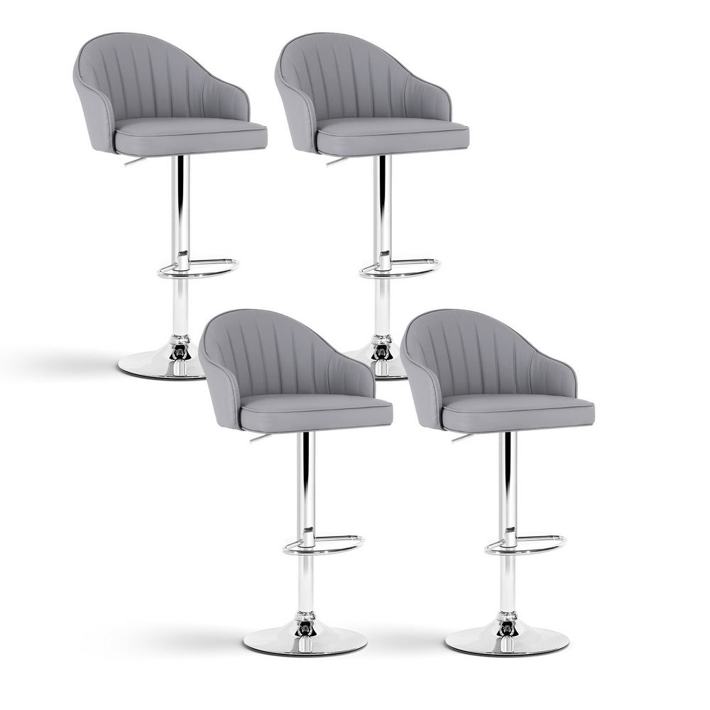 Artiss 4x Bar Stools Kitchen Swivel Gas Lift Counter Chair Shell Leather Grey Bedworld