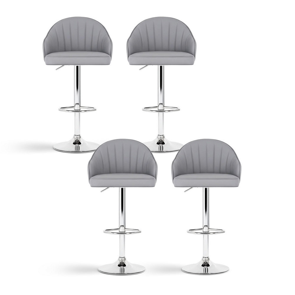 Artiss 4x Bar Stools Kitchen Swivel Gas Lift Counter Chair Shell Leather Grey Bedworld