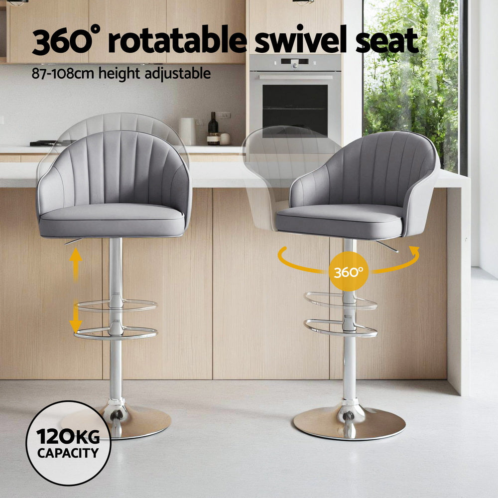 Artiss 4x Bar Stools Kitchen Swivel Gas Lift Counter Chair Shell Leather Grey Bedworld