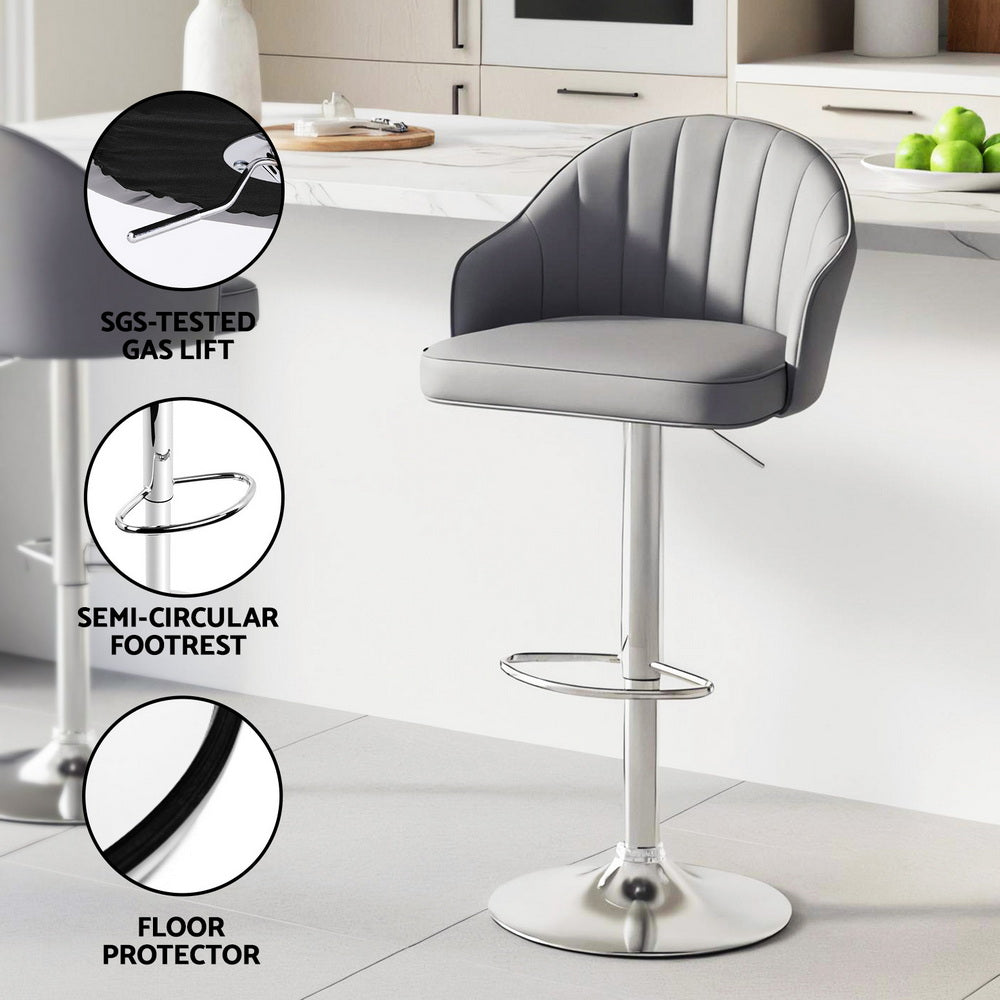 Artiss 4x Bar Stools Kitchen Swivel Gas Lift Counter Chair Shell Leather Grey Bedworld
