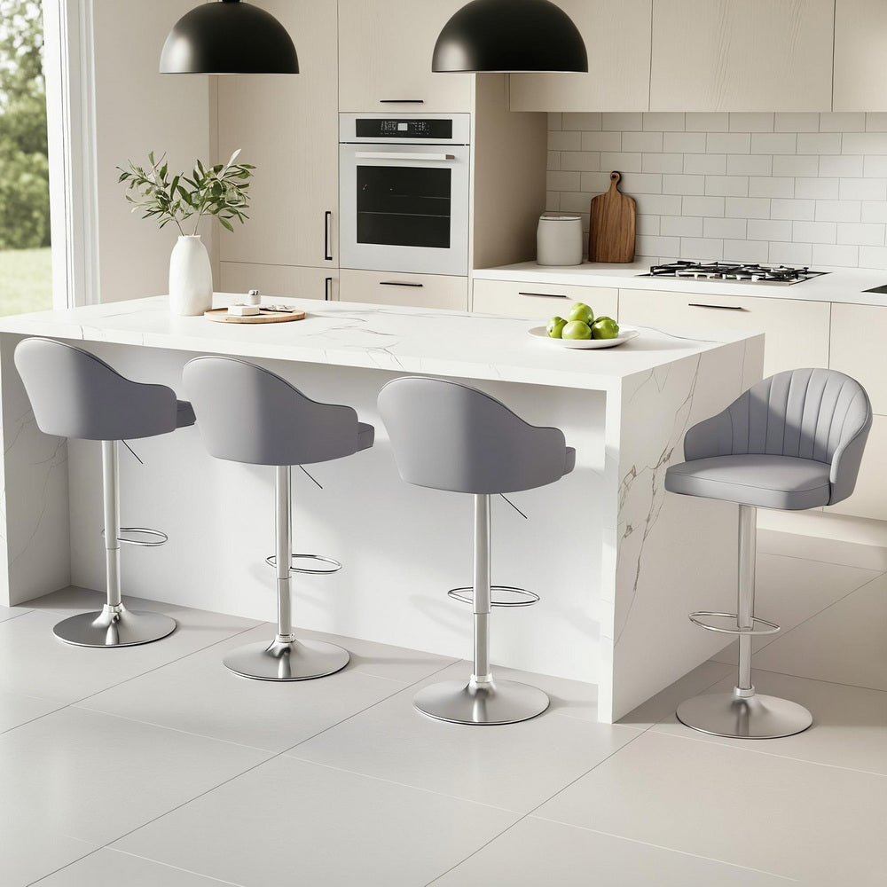 Artiss 4x Bar Stools Kitchen Swivel Gas Lift Counter Chair Shell Leather Grey Bedworld