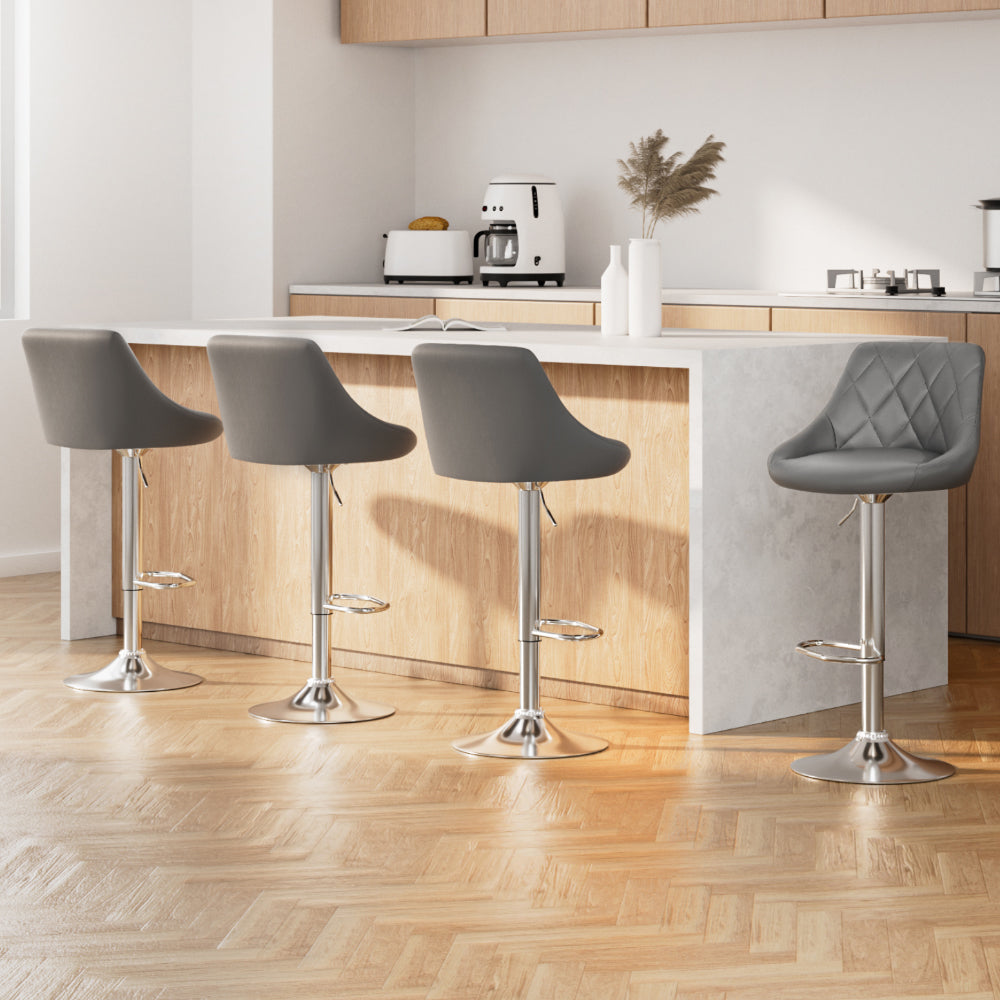 Artiss 4x Bar Stools Leather Padded Gas Lift Grey