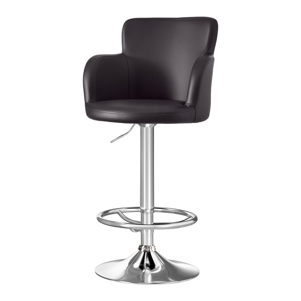Artiss 1x Leather Bar Stools Swivel Adjustable Gas Lift PU Counter Chairs Brown Bedworld