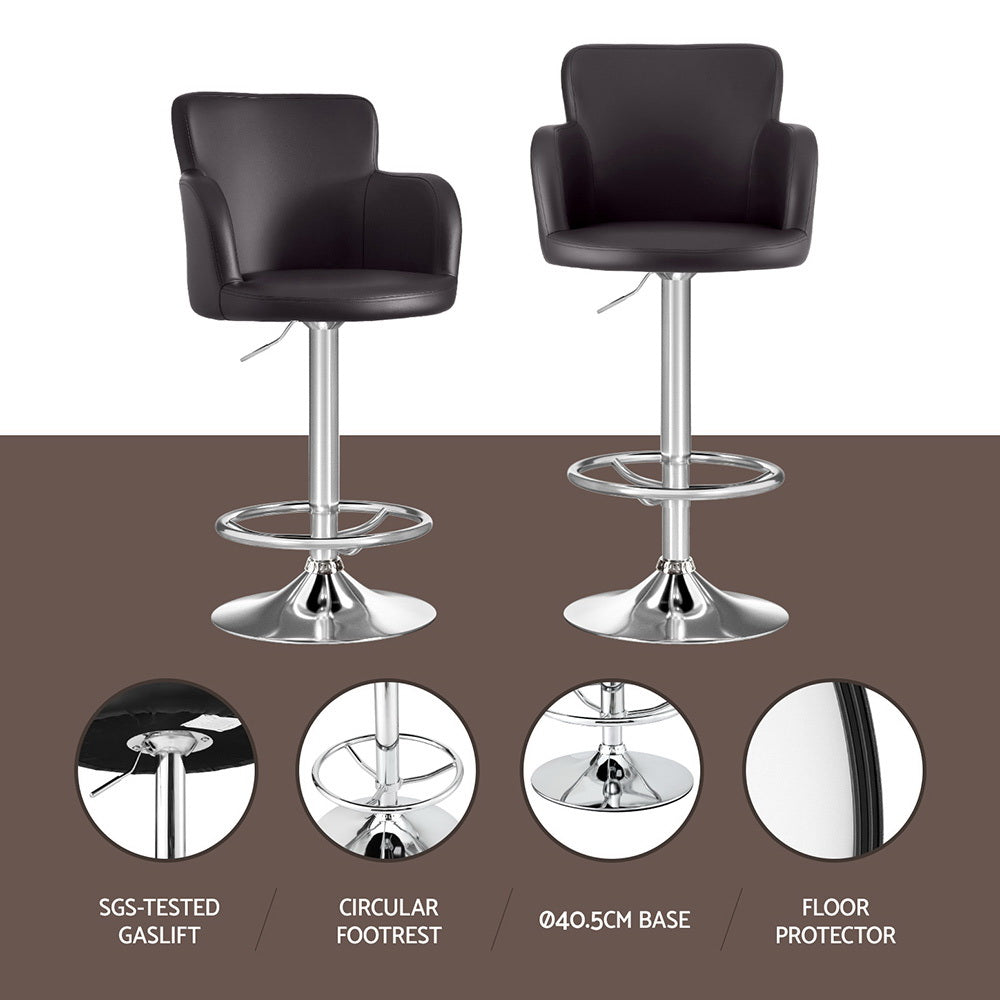 Artiss 1x Leather Bar Stools Swivel Adjustable Gas Lift PU Counter Chairs Brown Bedworld